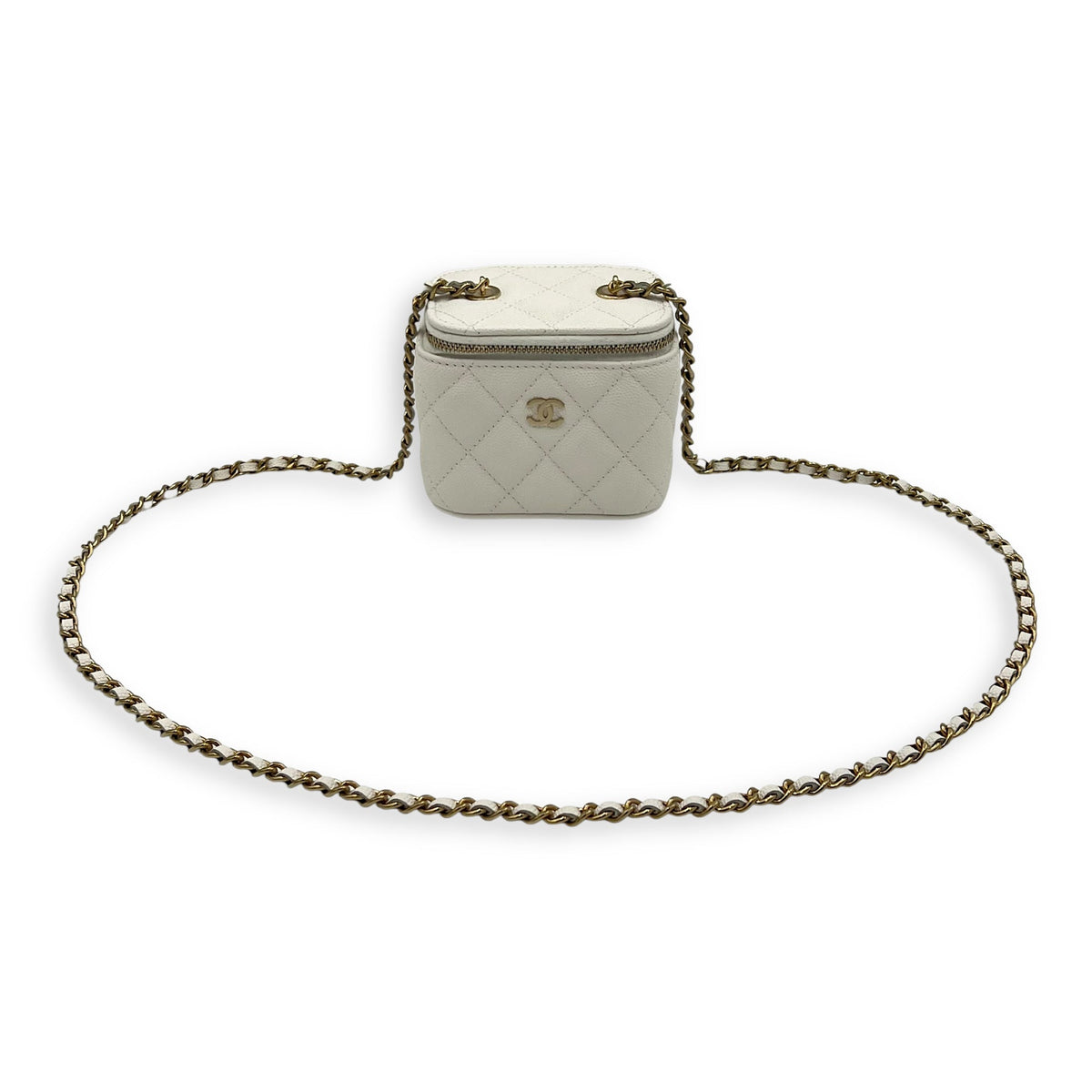 CC Vanity Bag White in Caviar Leather, Gold hardware
