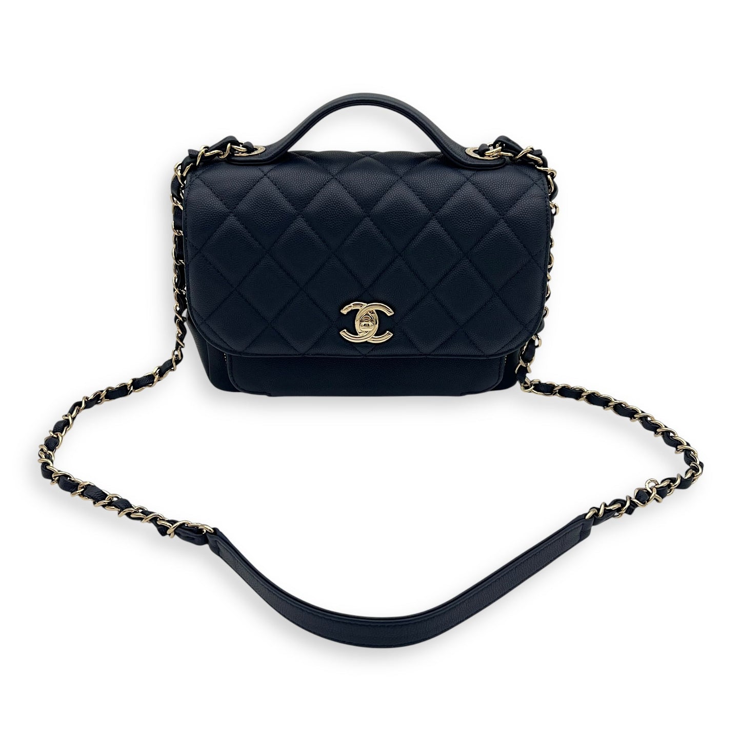 Business Affinity Top Handle Bag Blue in Caviar Leather, Light Gold hardware