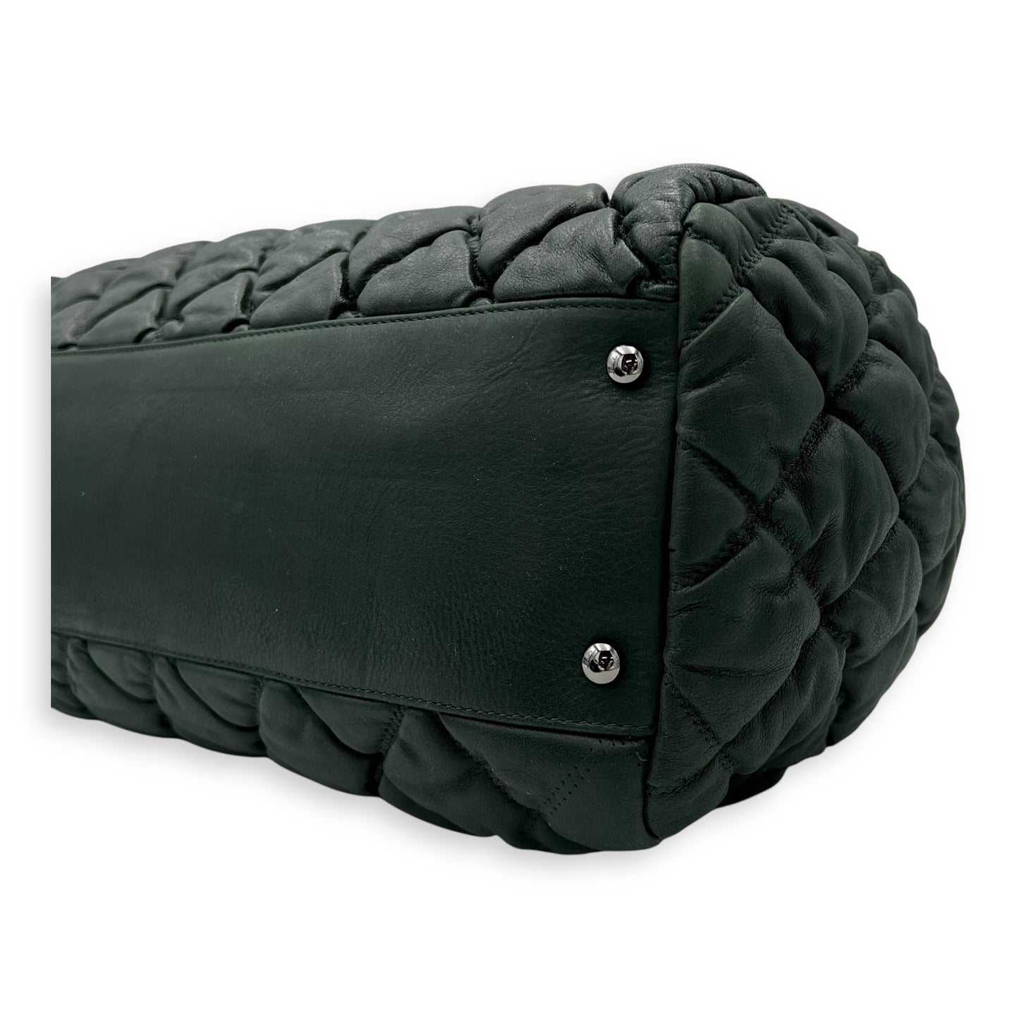 Bubble Bowler Shoulder Bag Green in Calfskin, Silver hardware