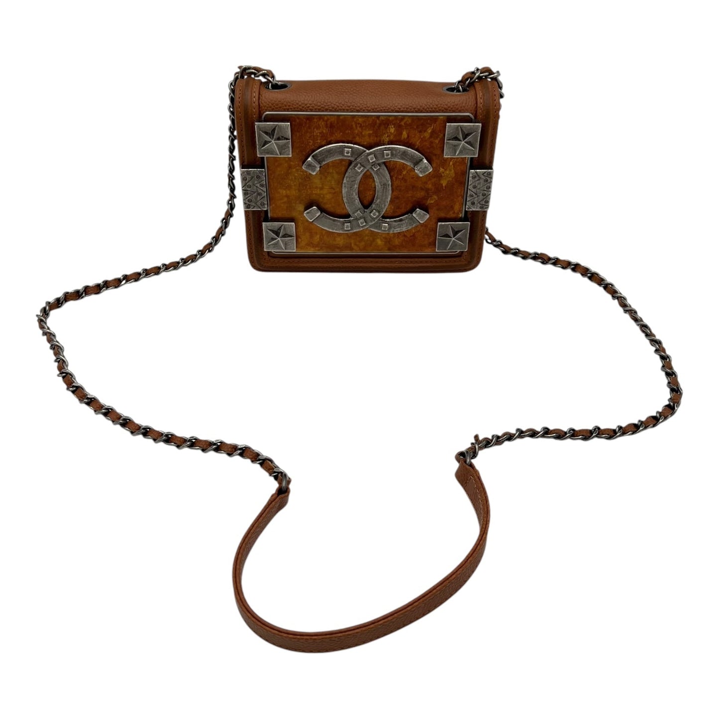Dallas Boy Brick Crossbody Bag Brown in Caviar Leather, Ruthenium hardware