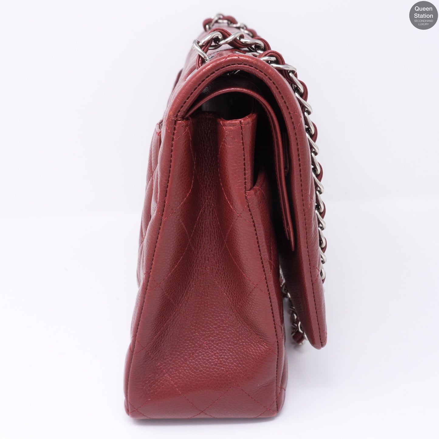 Classic Double Flap Maxi Red Caviarskin Leather SHW