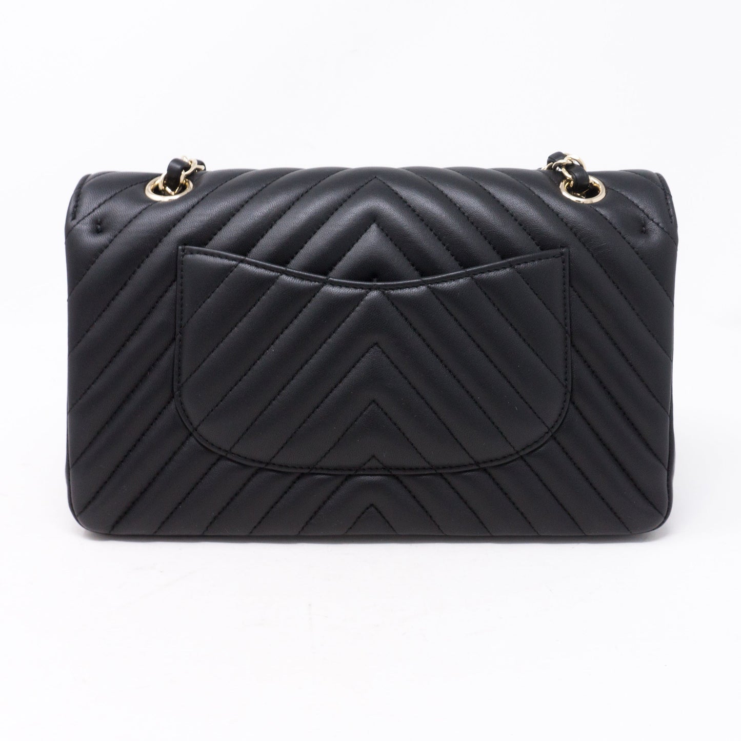 Classic Double Flap Medium Chevron Black Gold