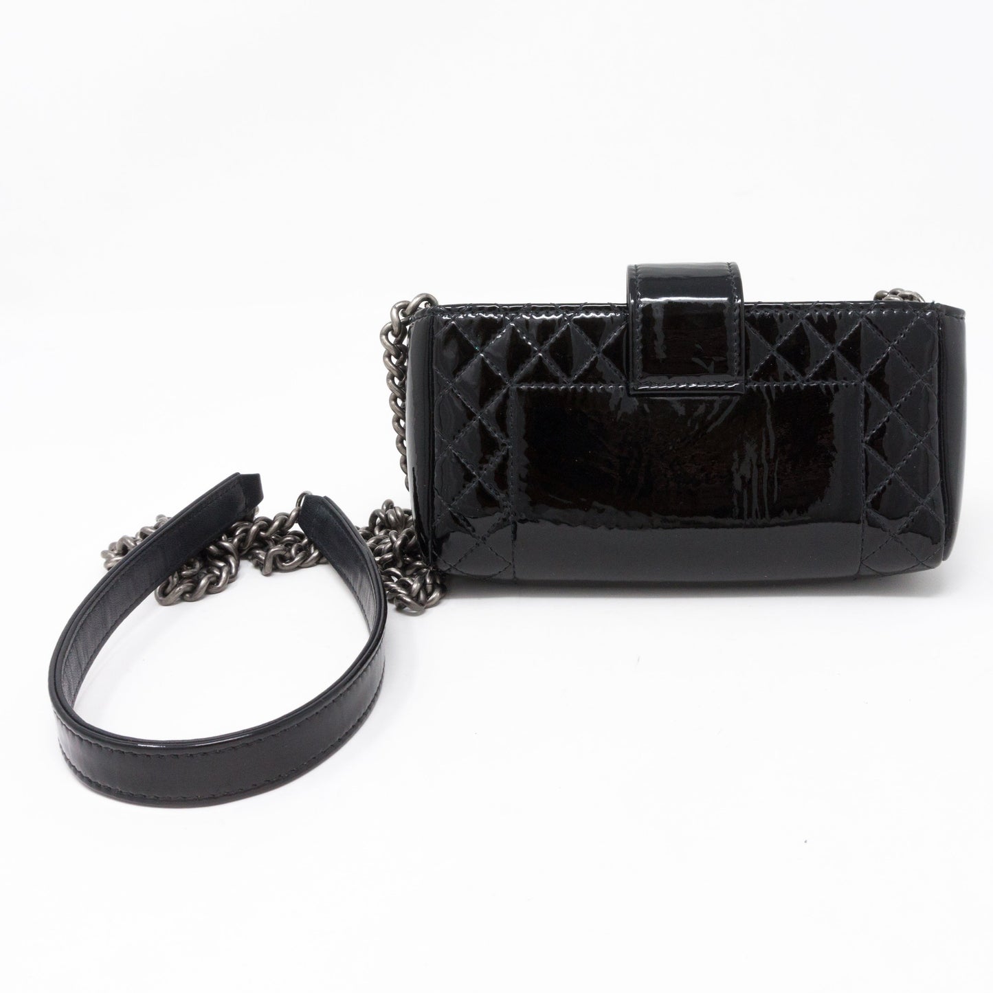 Mini Phone Holder Chain Black Patent Leather