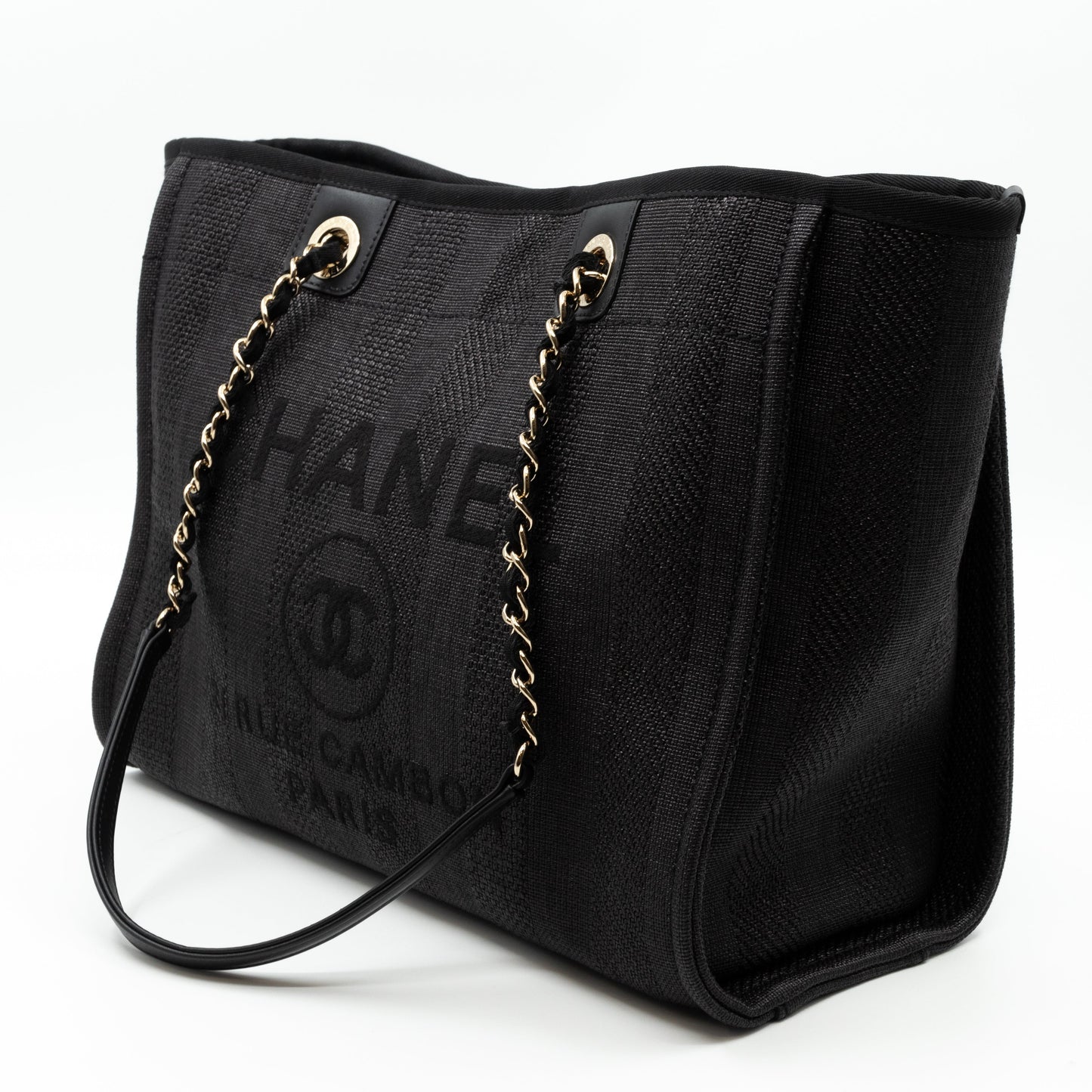 Deauville Small Tote Black Canvas Gold