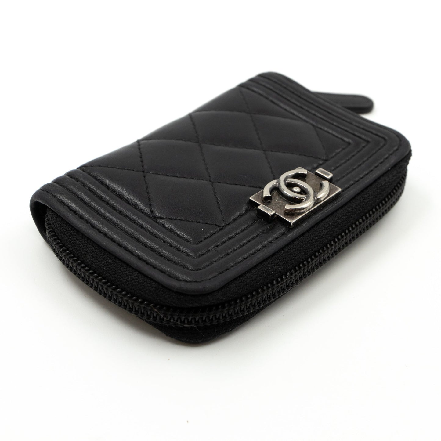 Boy Zipped Coin Purse Black Leather