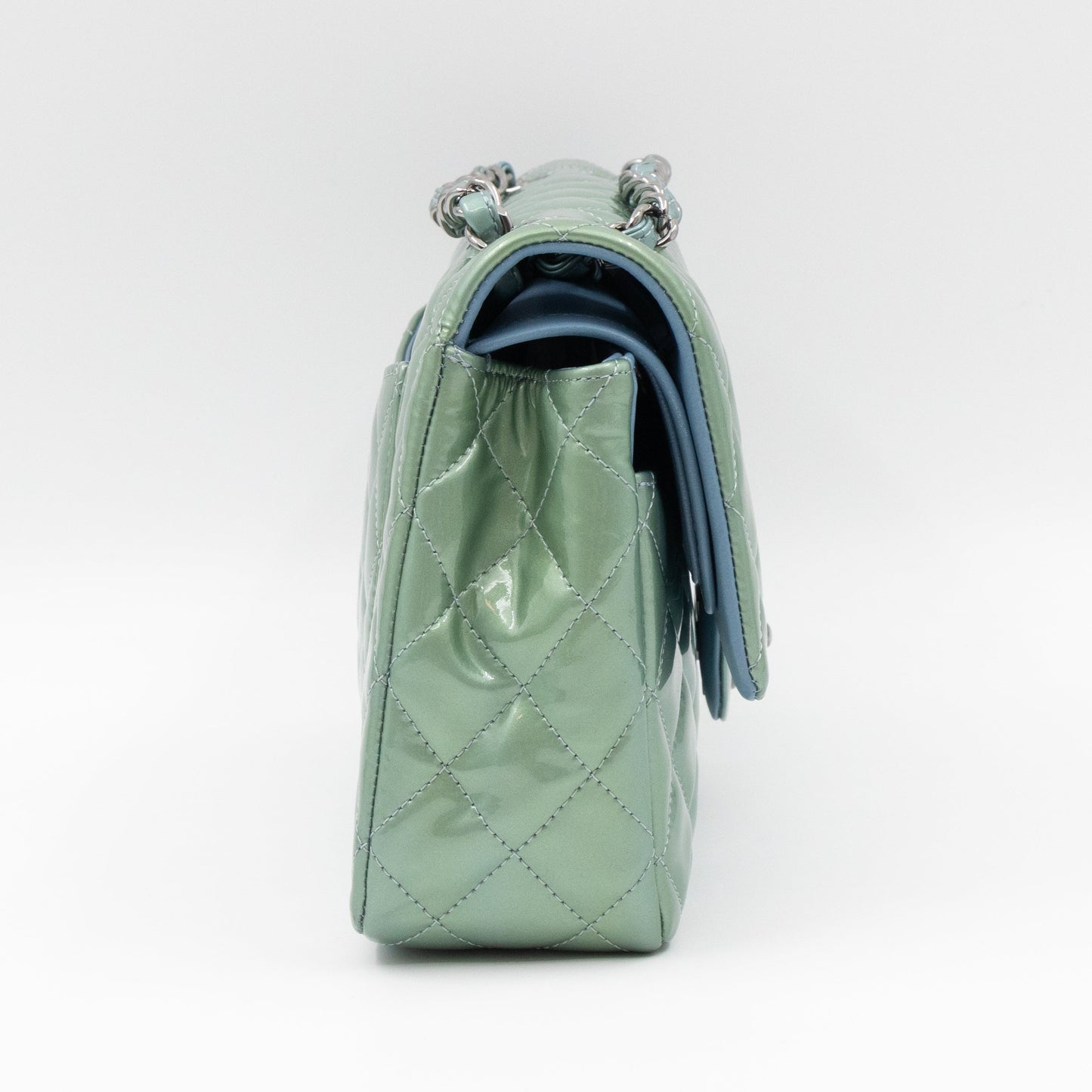 Classic Double Flap Medium Green Metallic Patent Leather