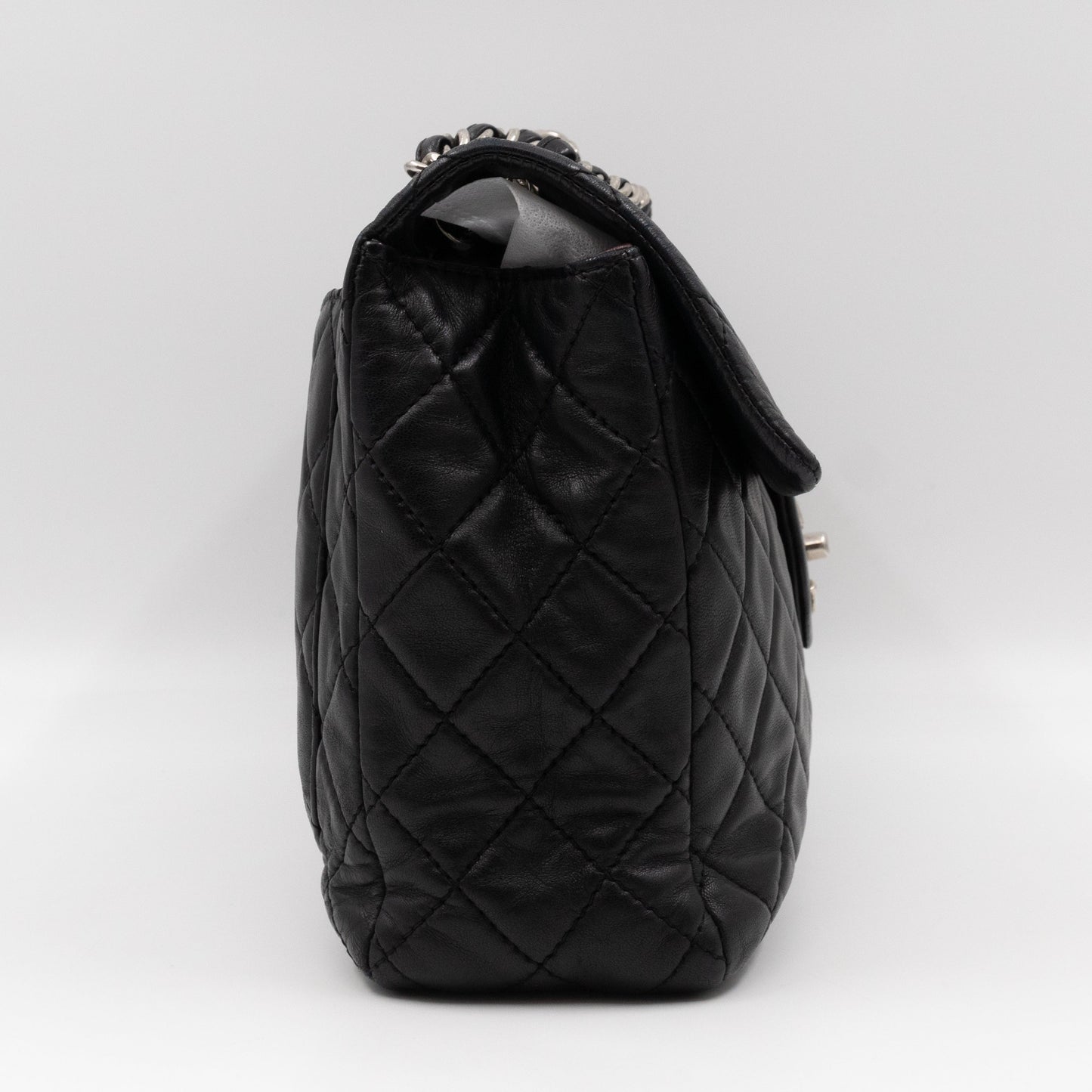 Classic Single Flap Maxi Black Lambskin Silver
