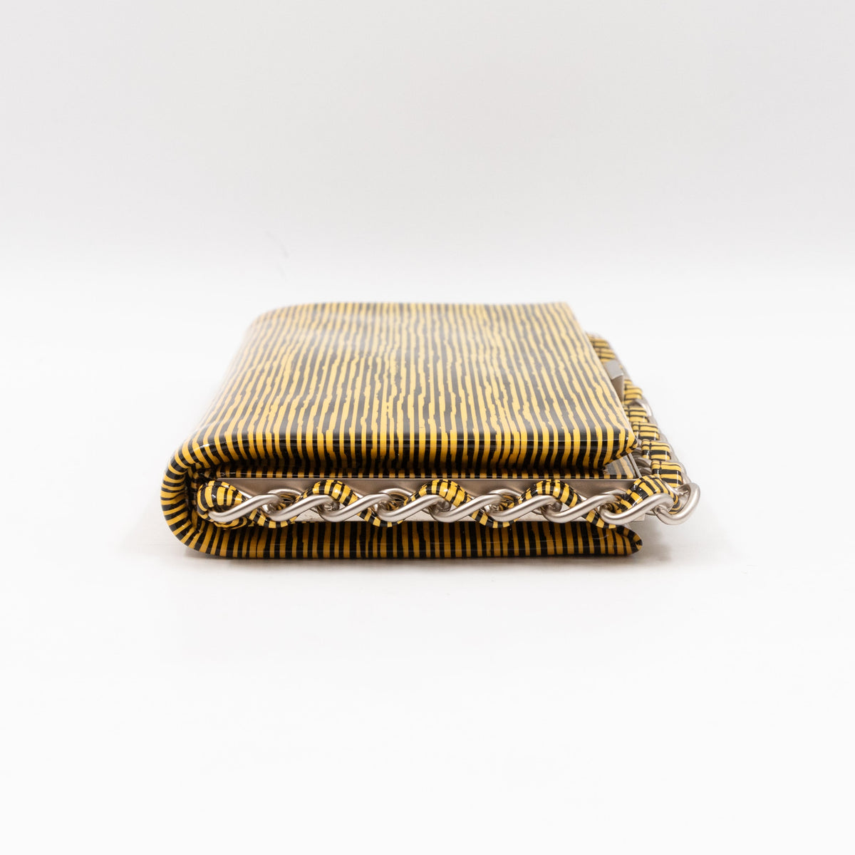 Chanel Long Frame Clutch Yellow Striped Patent Leather