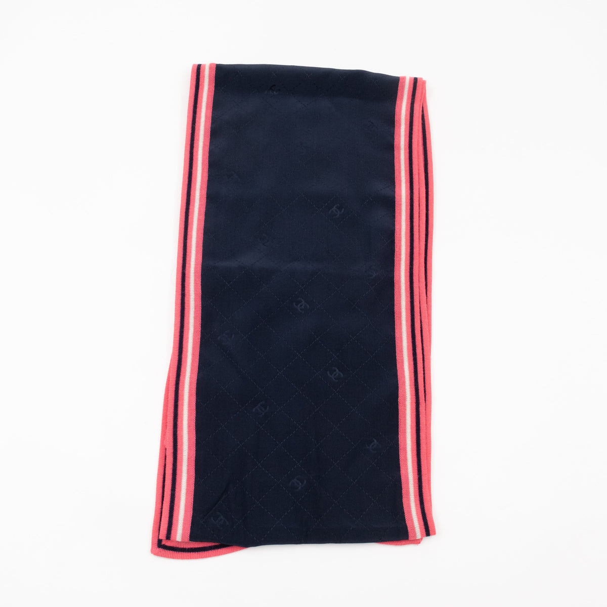 Monogram Scarf Navy Blue Silk Pink Wool