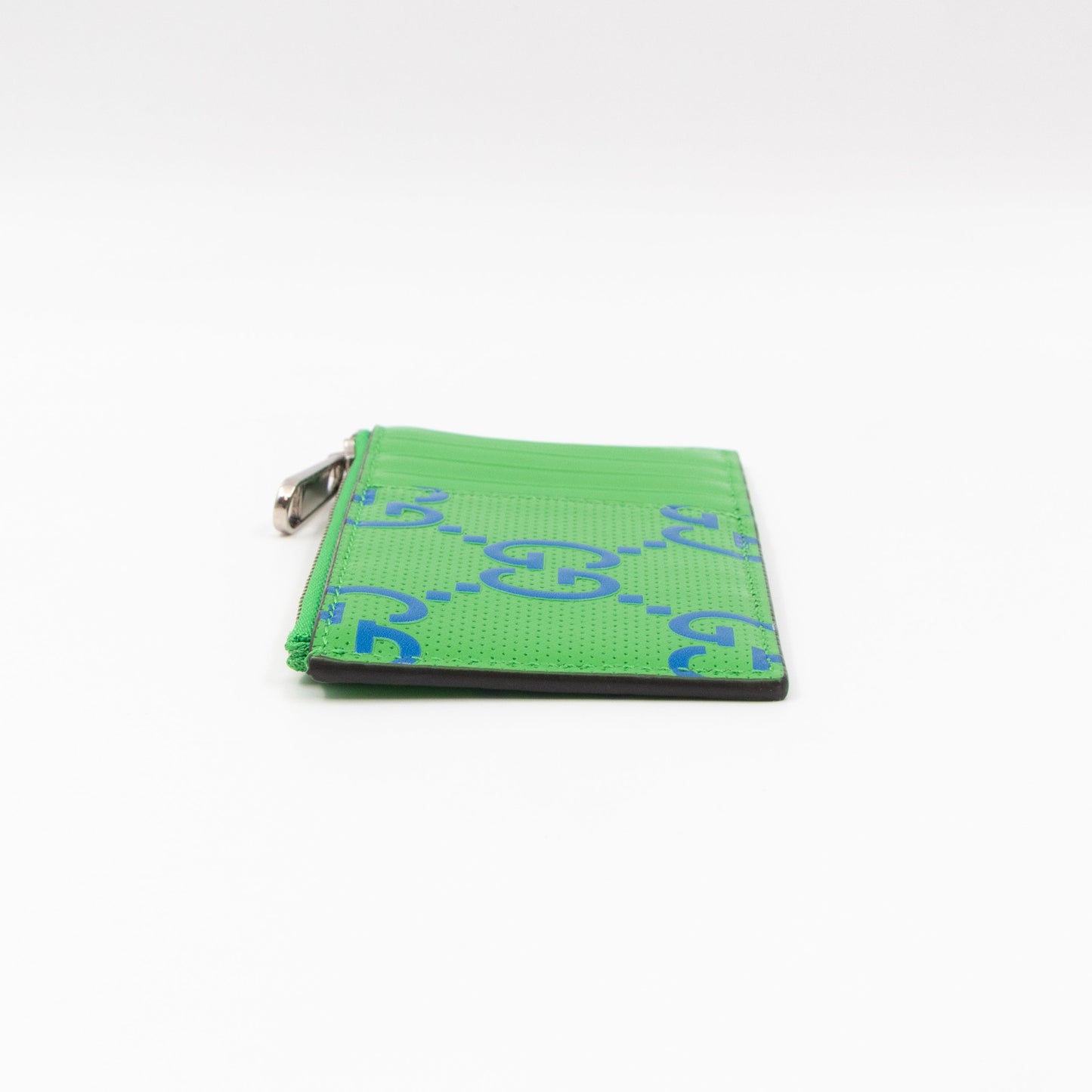 GG Embossed Zip Card Case Green