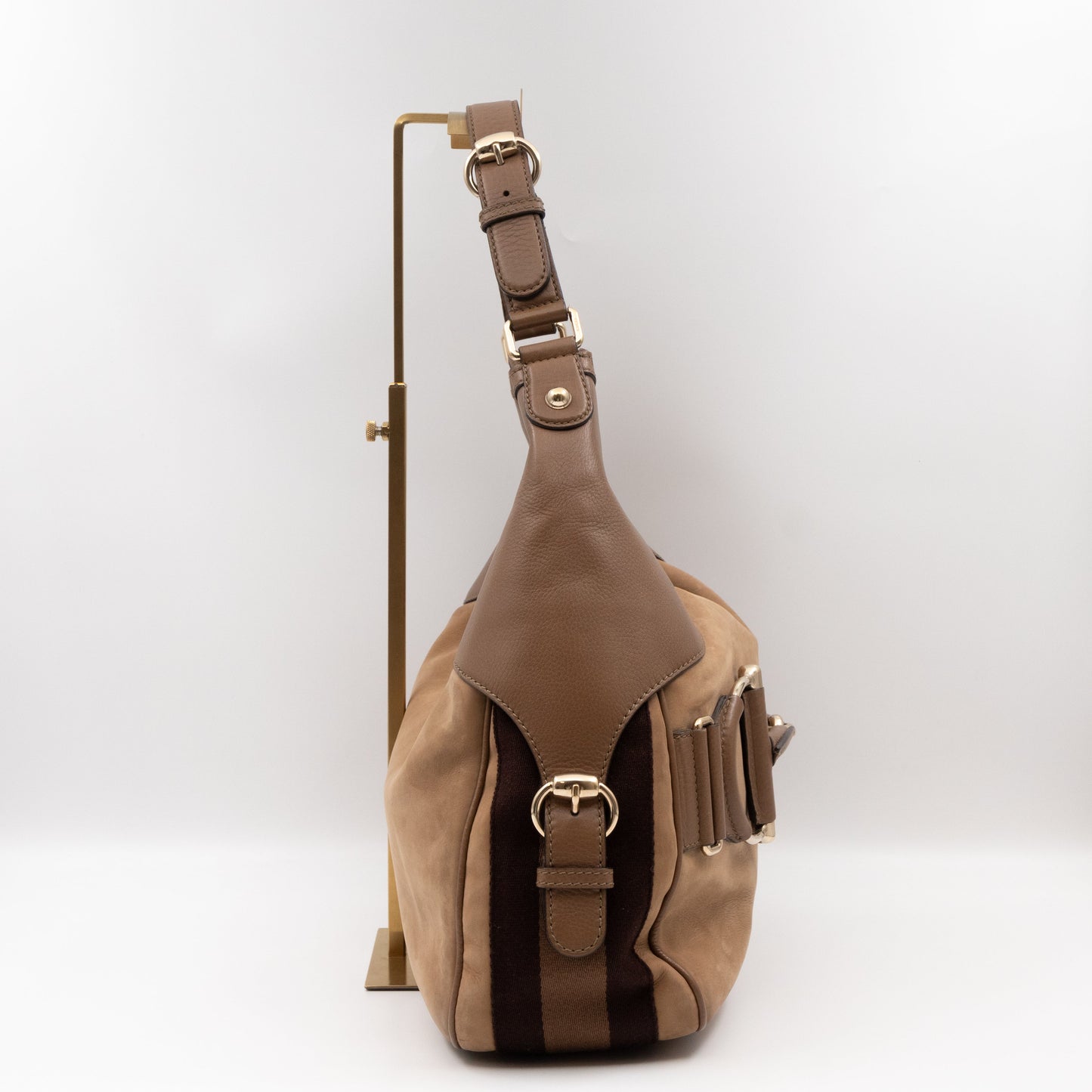 Heritage Horsebit Large Hobo Bag Brown Nubuck Leather