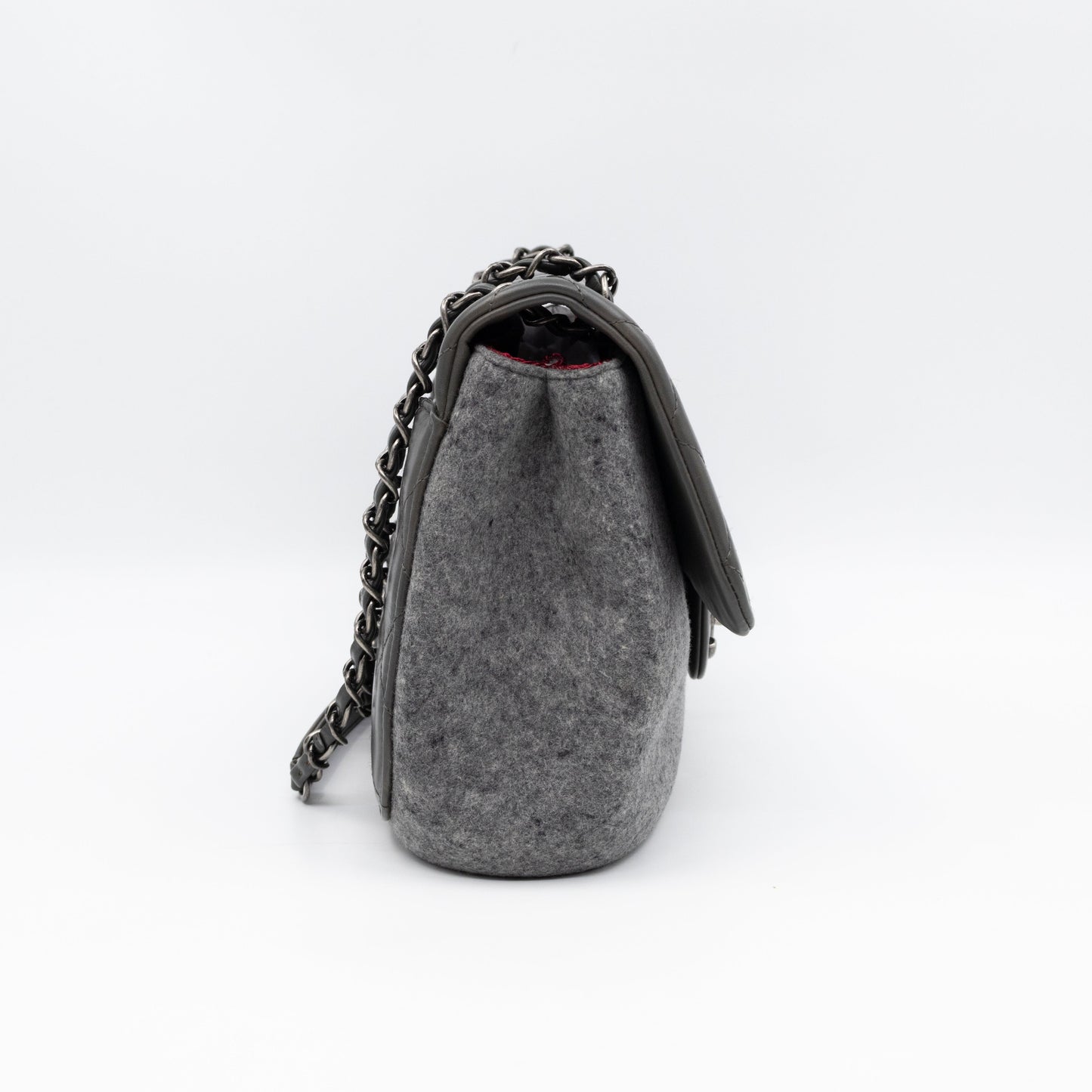 Edelweiss Flower Flap Bag Grey Glazed Calfskin & Felt