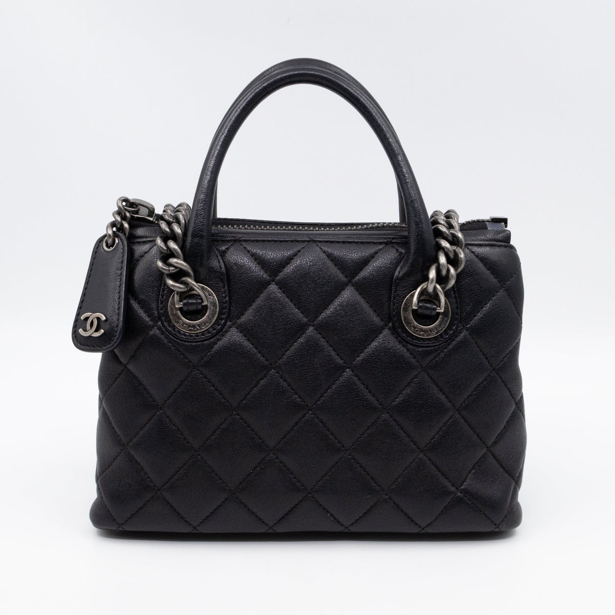 Small Boy Chained Tote Black Quilted Calfskin