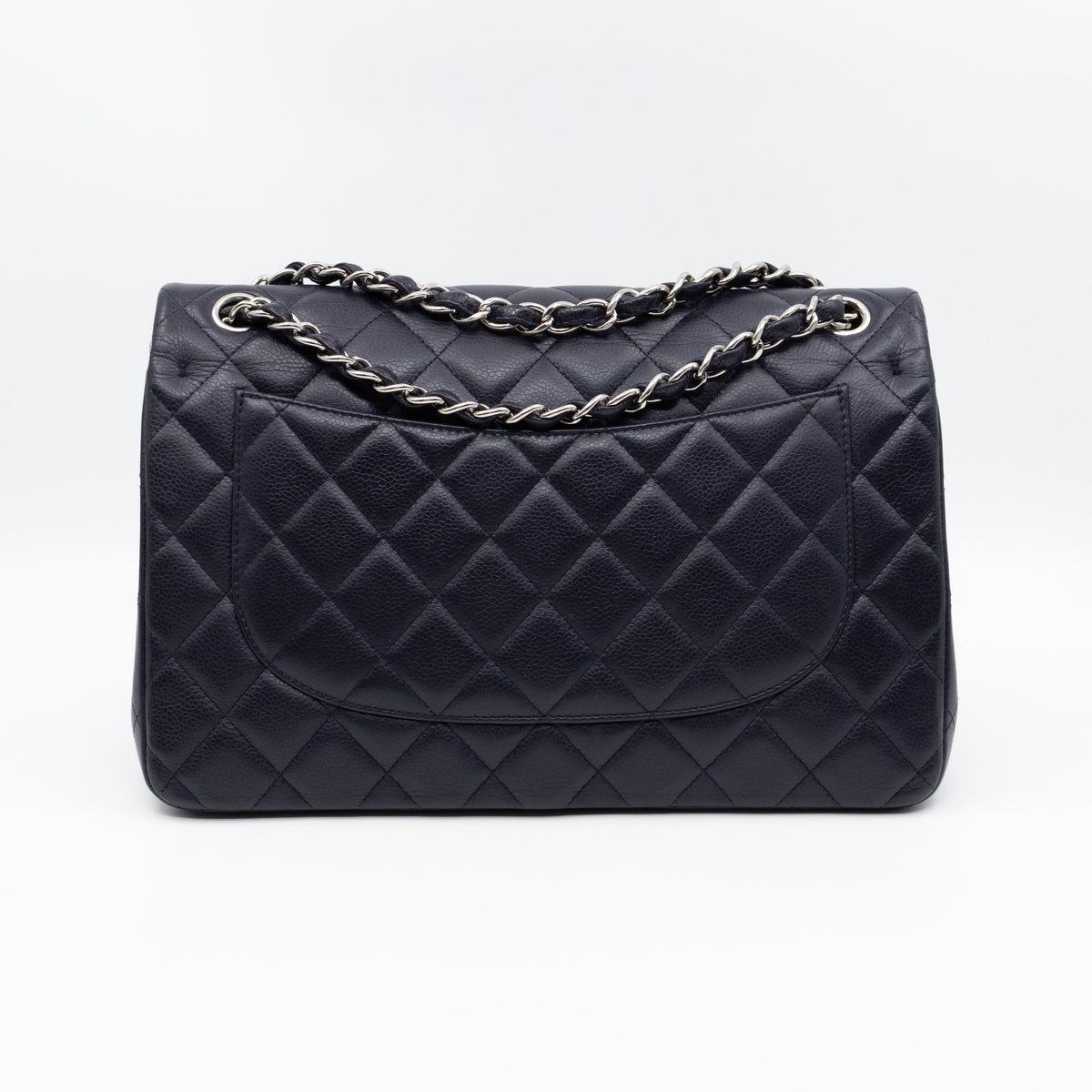 Classic Double Flap Jumbo Navy Soft Caviar Leather Silver