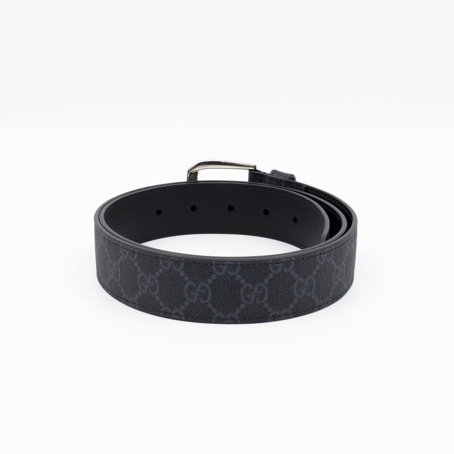 Square Buckle Belt Black GG Supreme Leather 95/38