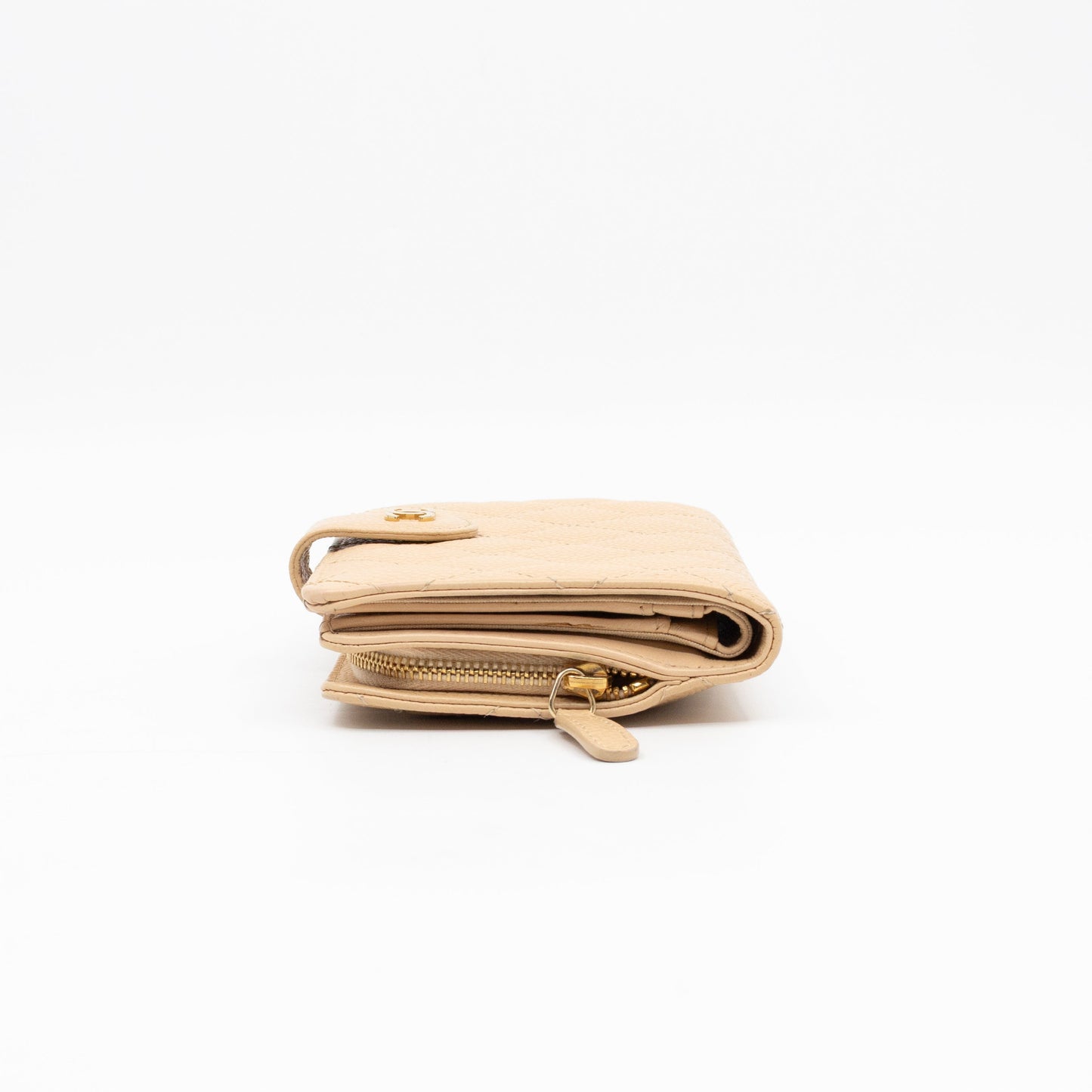 L-Zip French Wallet Beige Caviar Gold