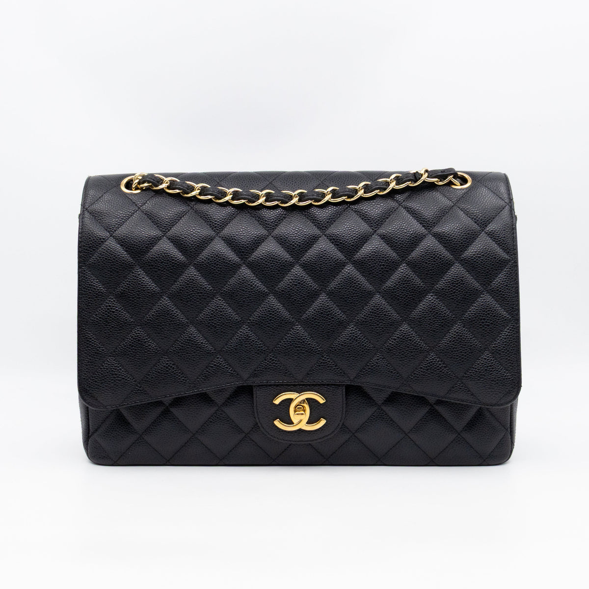 Classic Double Flap Maxi Black Caviar Leather Gold