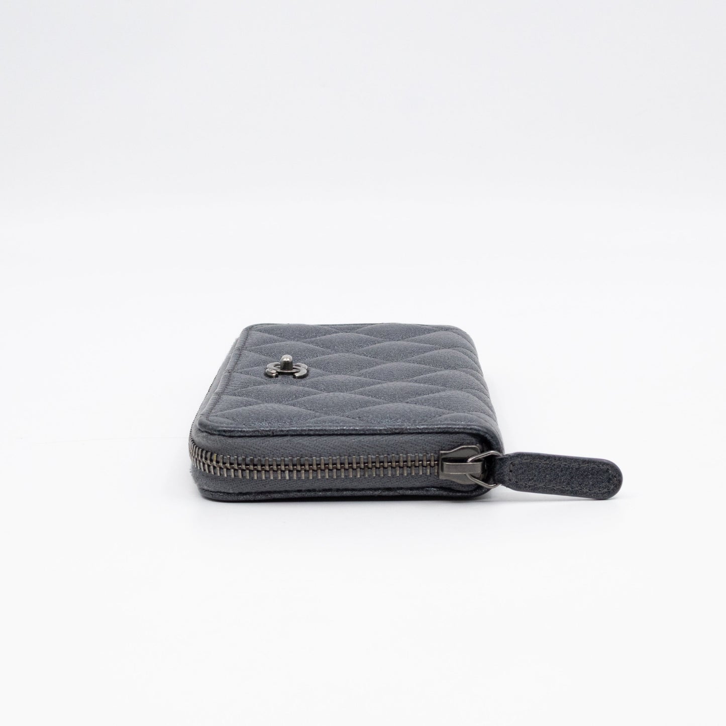Medium Zipped Wallet Grey Metallic Leather