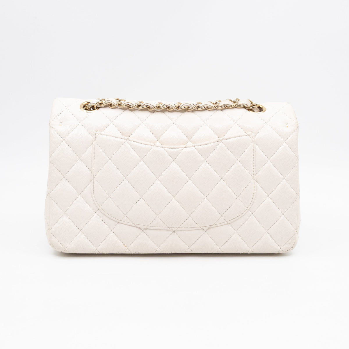 Classic Double Flap Medium White Caviar Leather Gold