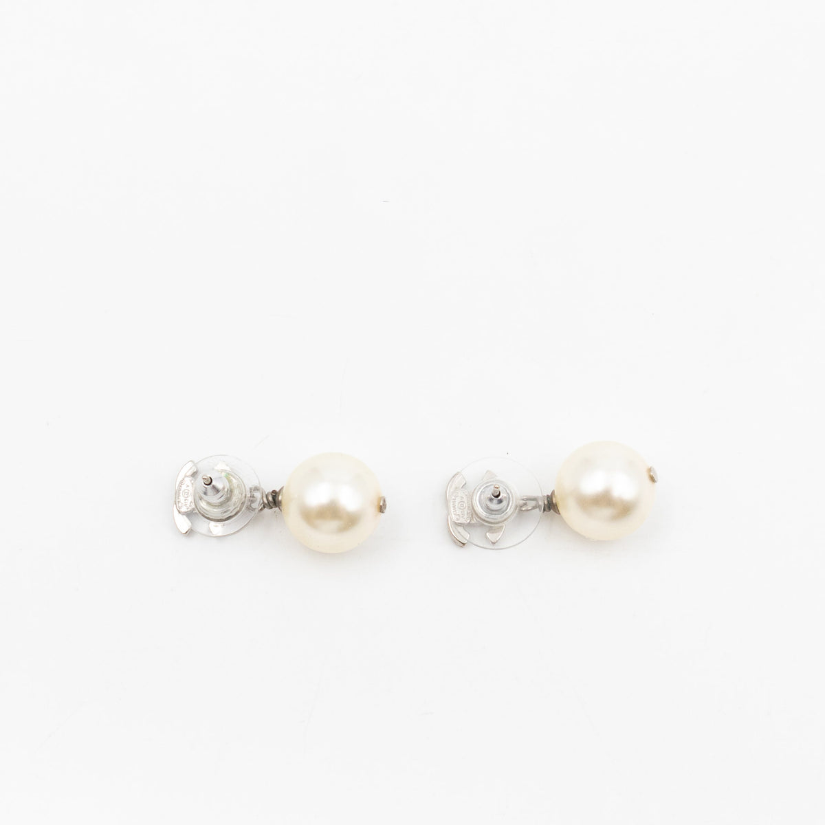 CC Crystal Pearl Drop Silver Earrings