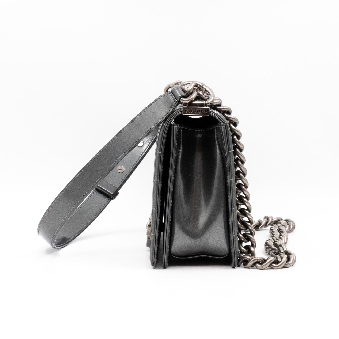 Boy Bag Old Medium Grey Patent Leather