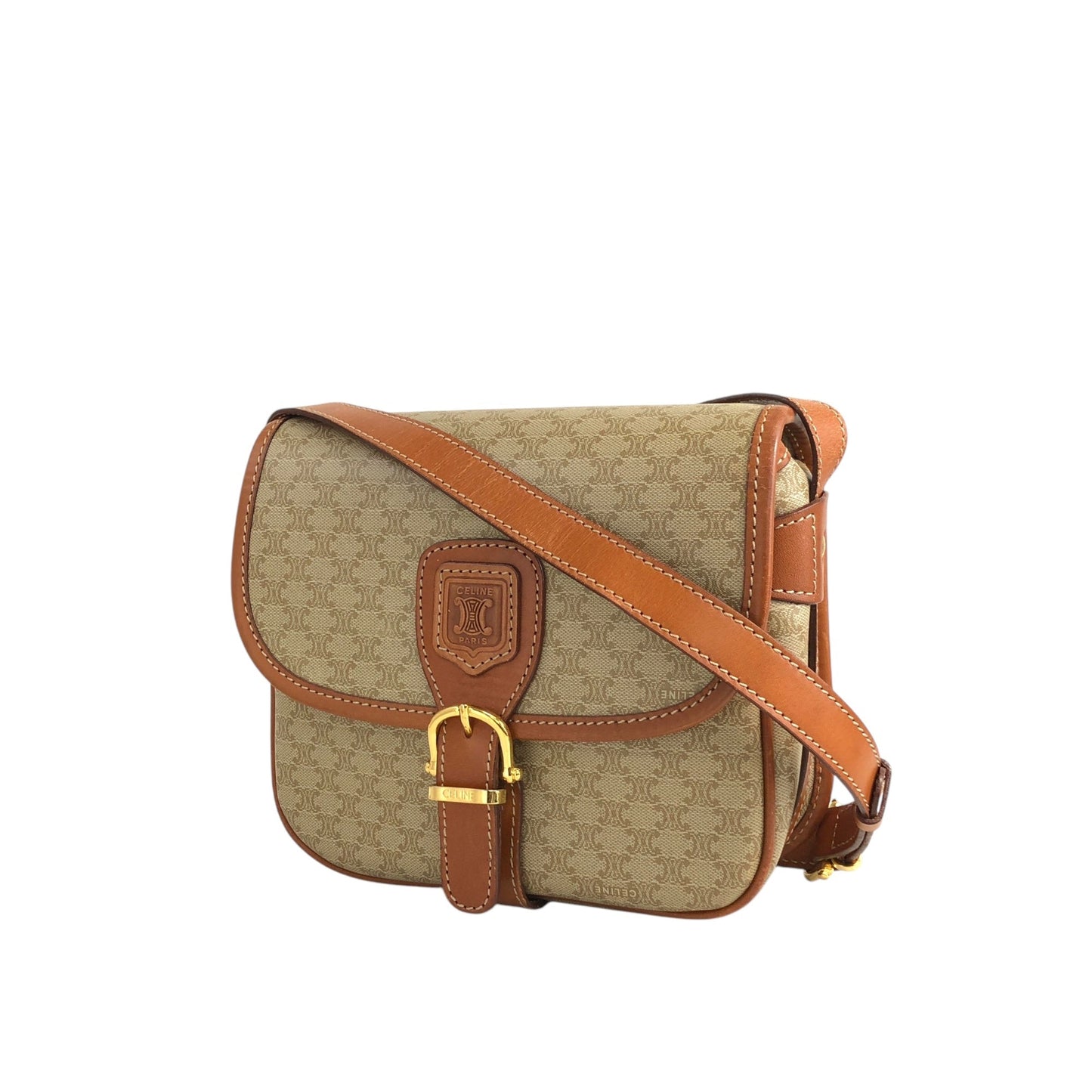 CELINE Front Buckle Shoulder bag Beige Vintage 2emg3f