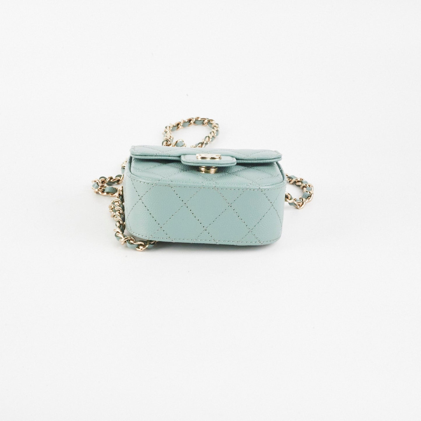Chanel Micro Bag With Chain Greyish Green LGHW Caviar