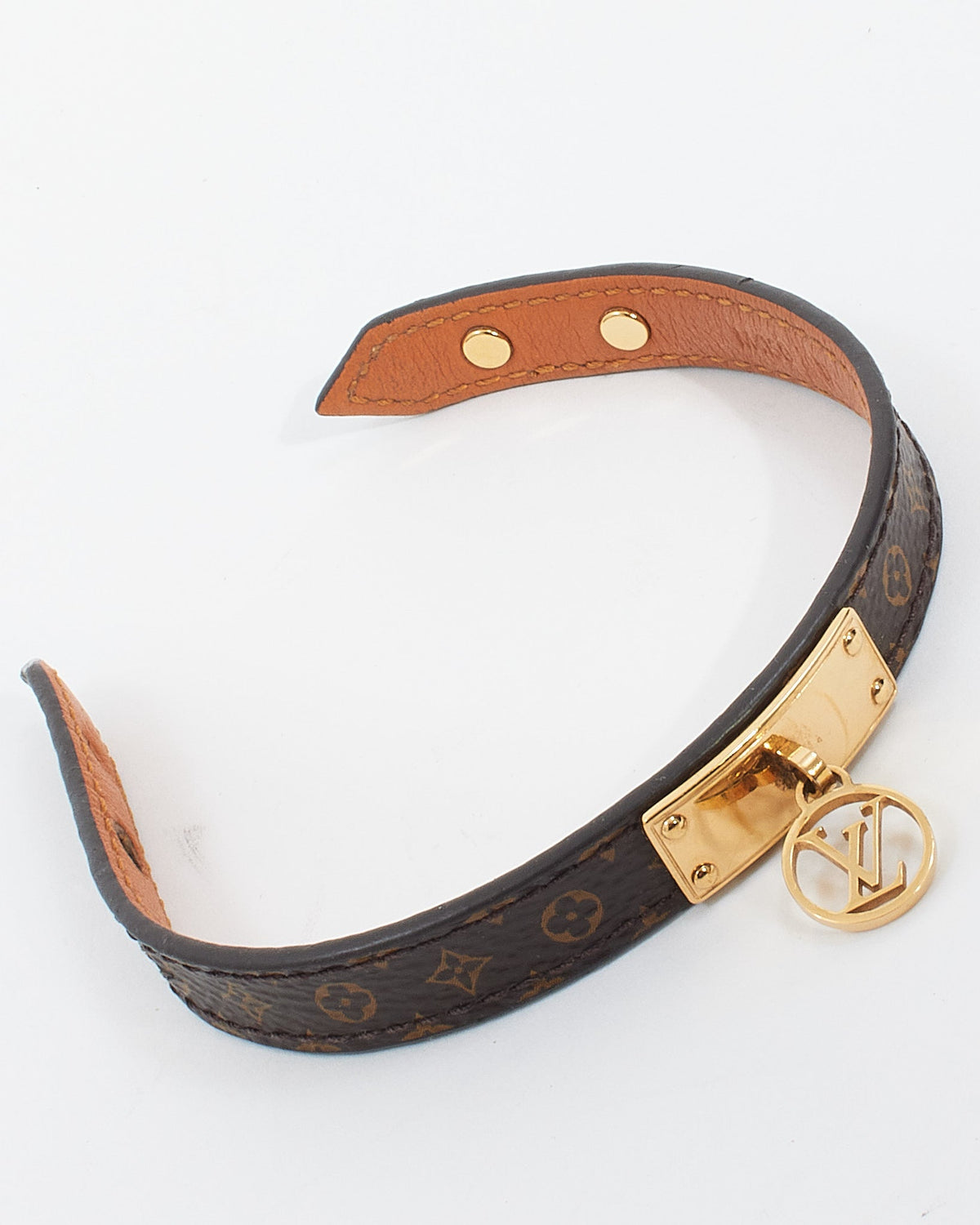 Louis Vuitton Monogram Leather with Gold LV Charm Bracelet