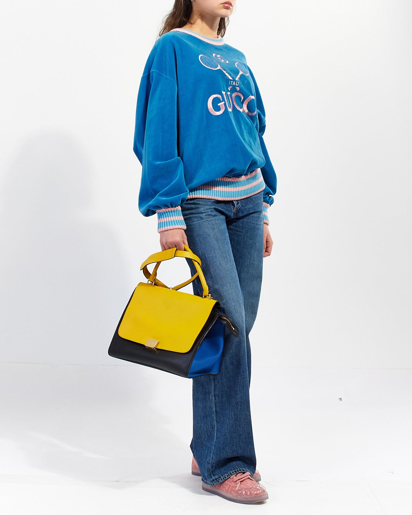 Celine Black/Yellow Tricolour Leather Medium Trapeze Bag