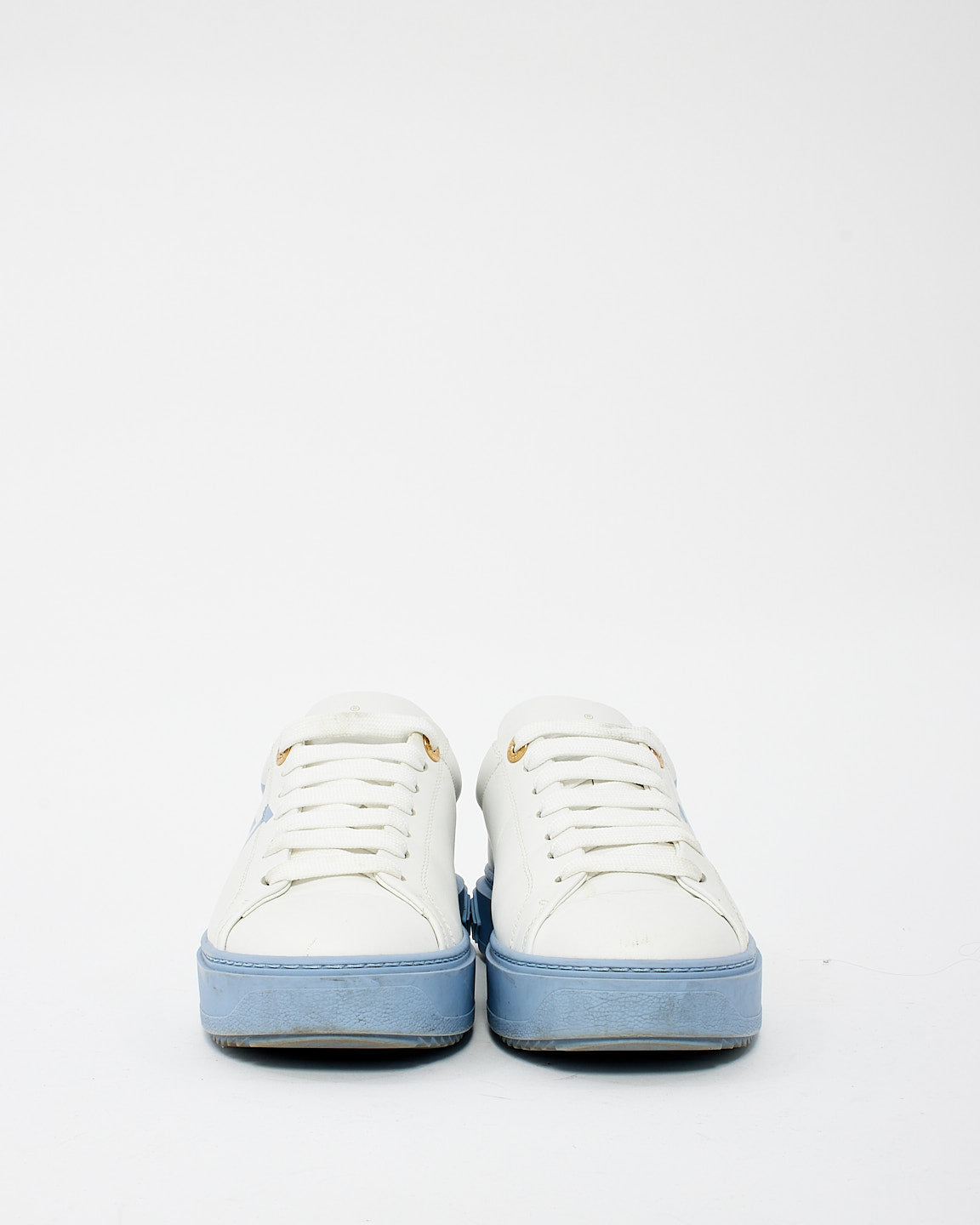 Louis Vuitton White & Blue Leather Time Out Low Top Sneakers - 37.5