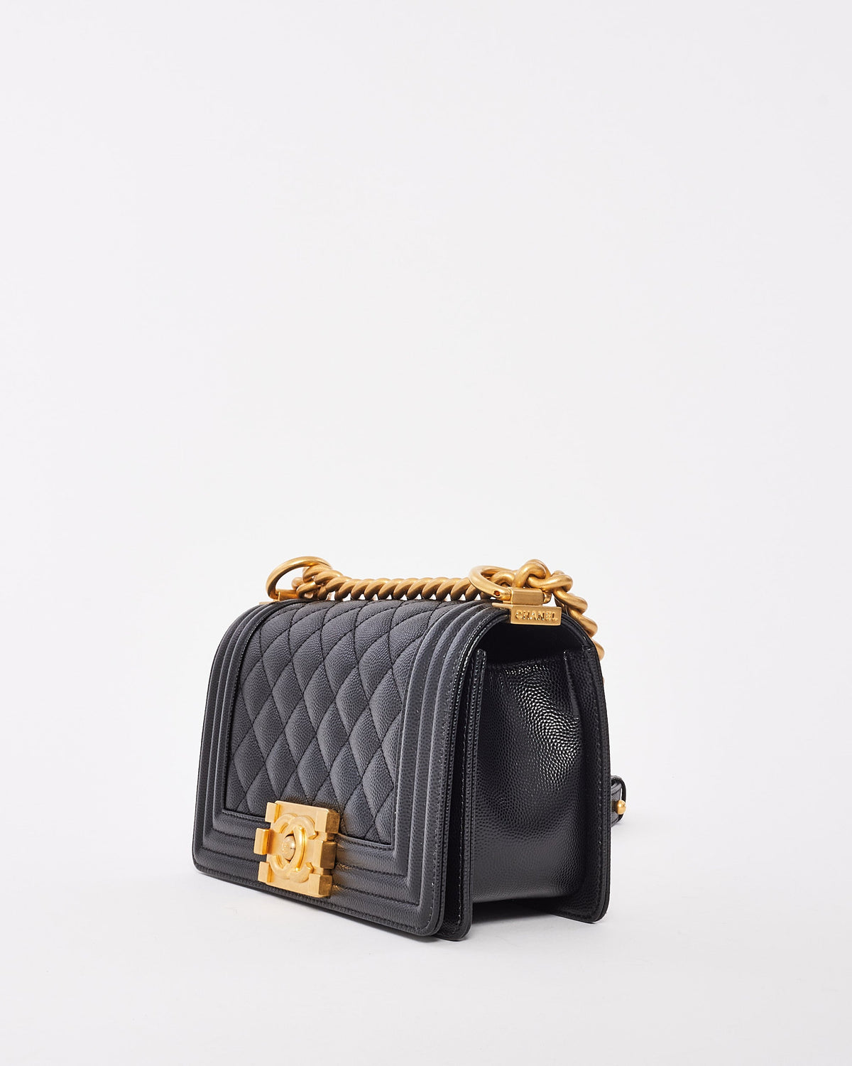 Chanel Black Caviar Leather Quilted Small Boy Bag GHW