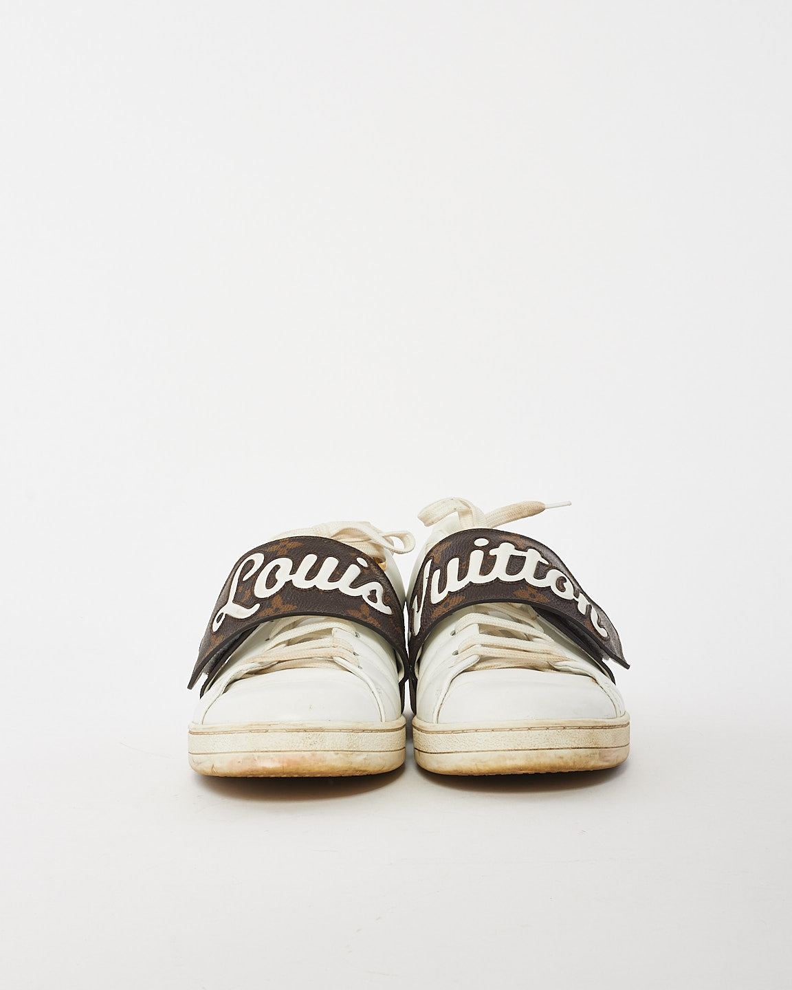 Louis Vuitton White & Brown Leather Logo Low Top Sneakers - 39