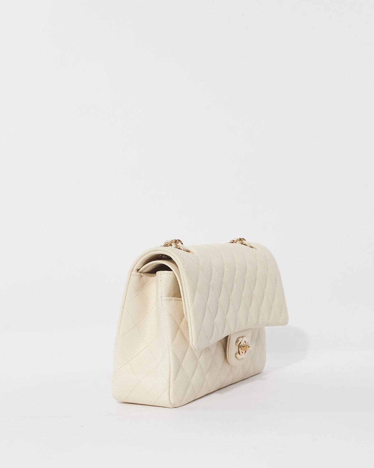 Chanel White Caviar Leather Medium Double Flap Bag CPHW