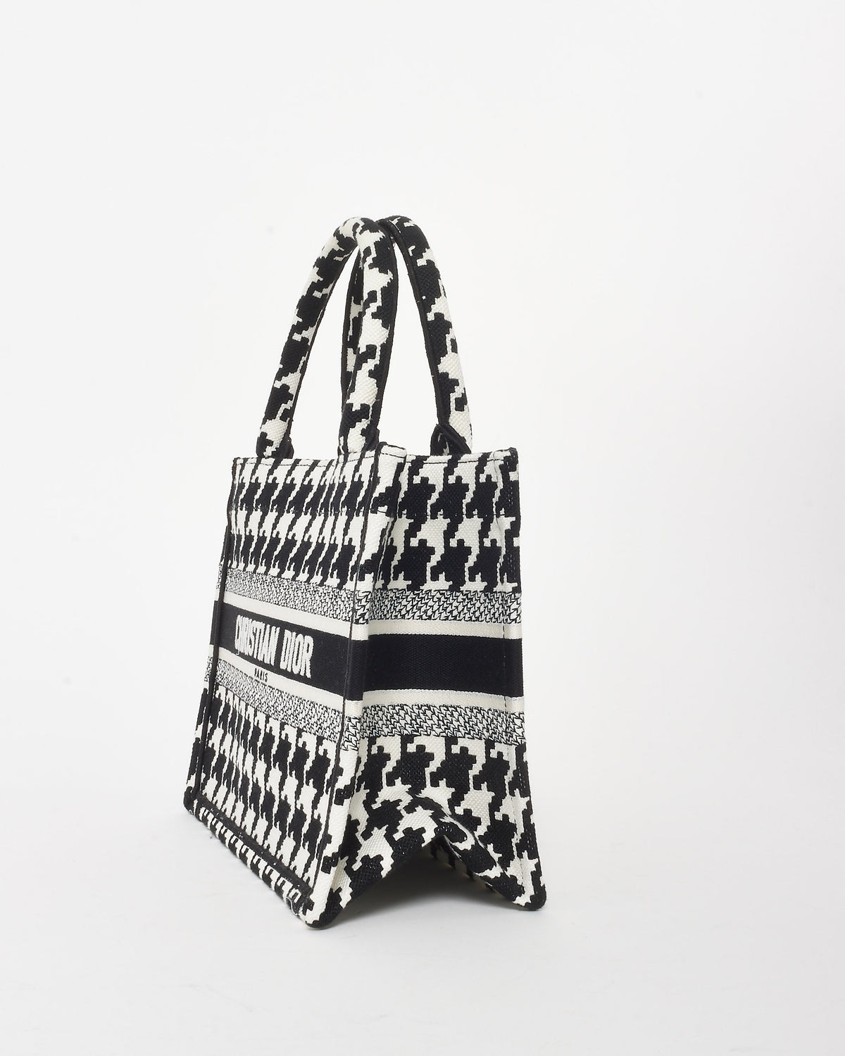 Dior Black & White Houndstooth Canvas Mini Book Tote Bag