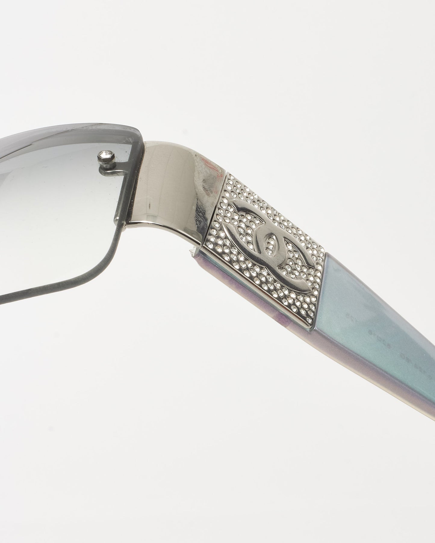 Chanel Blue Silver Iridescent & Pavé Shield Logo 4117-B Sunglasses