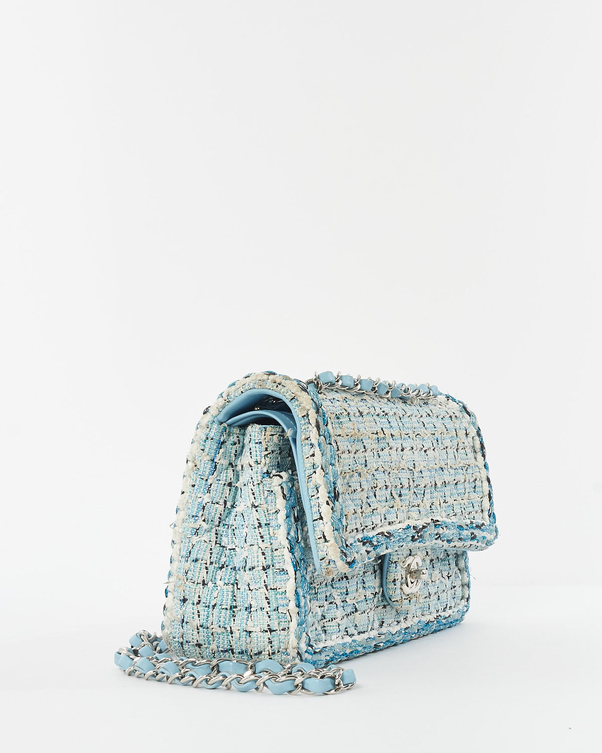 Chanel Blue & White Tweed Cruise 2019 Medium Classic Flap Bag