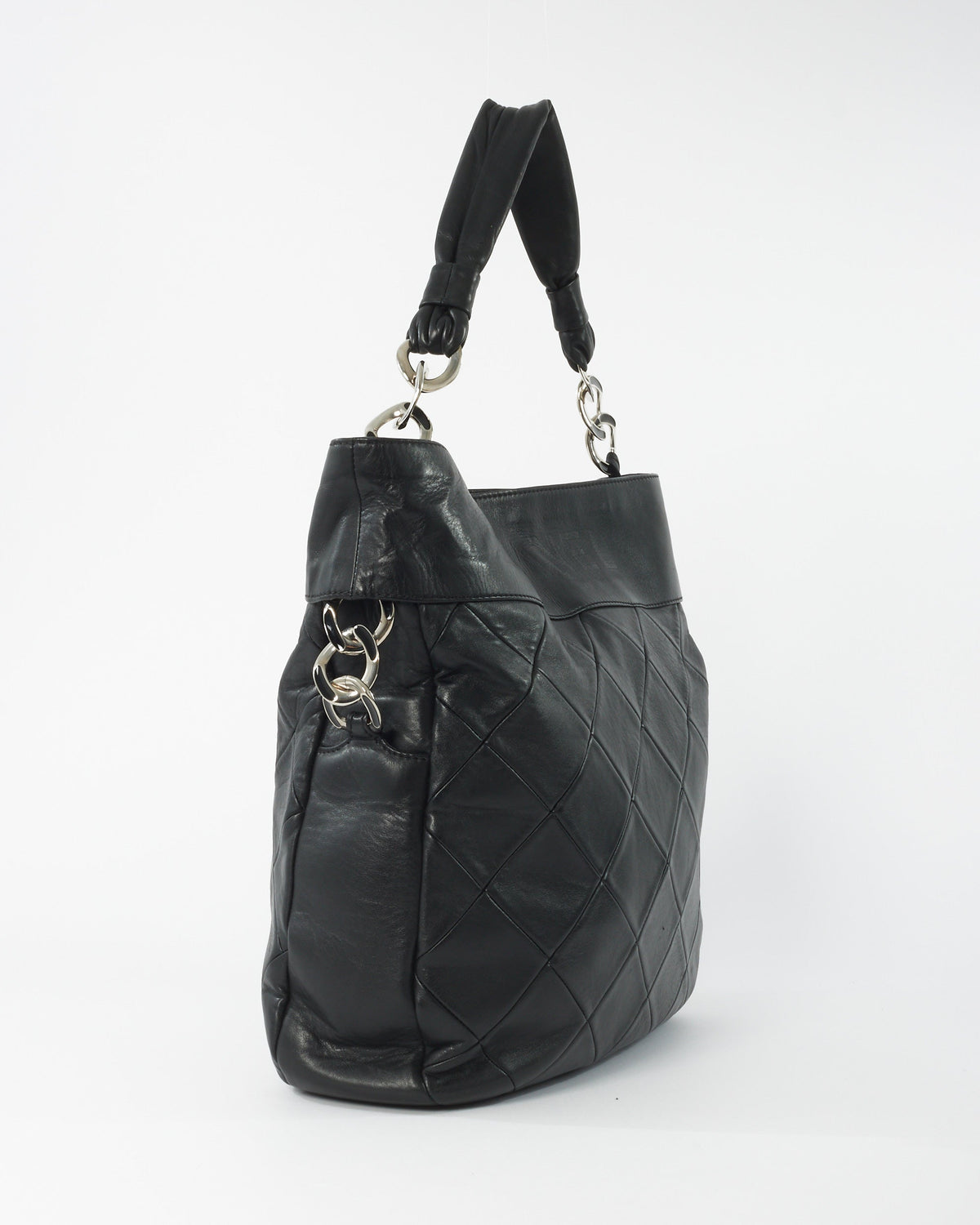 Chanel Black Quilted Leather LAX Embossed Logo Large Hobo Shopping Tote