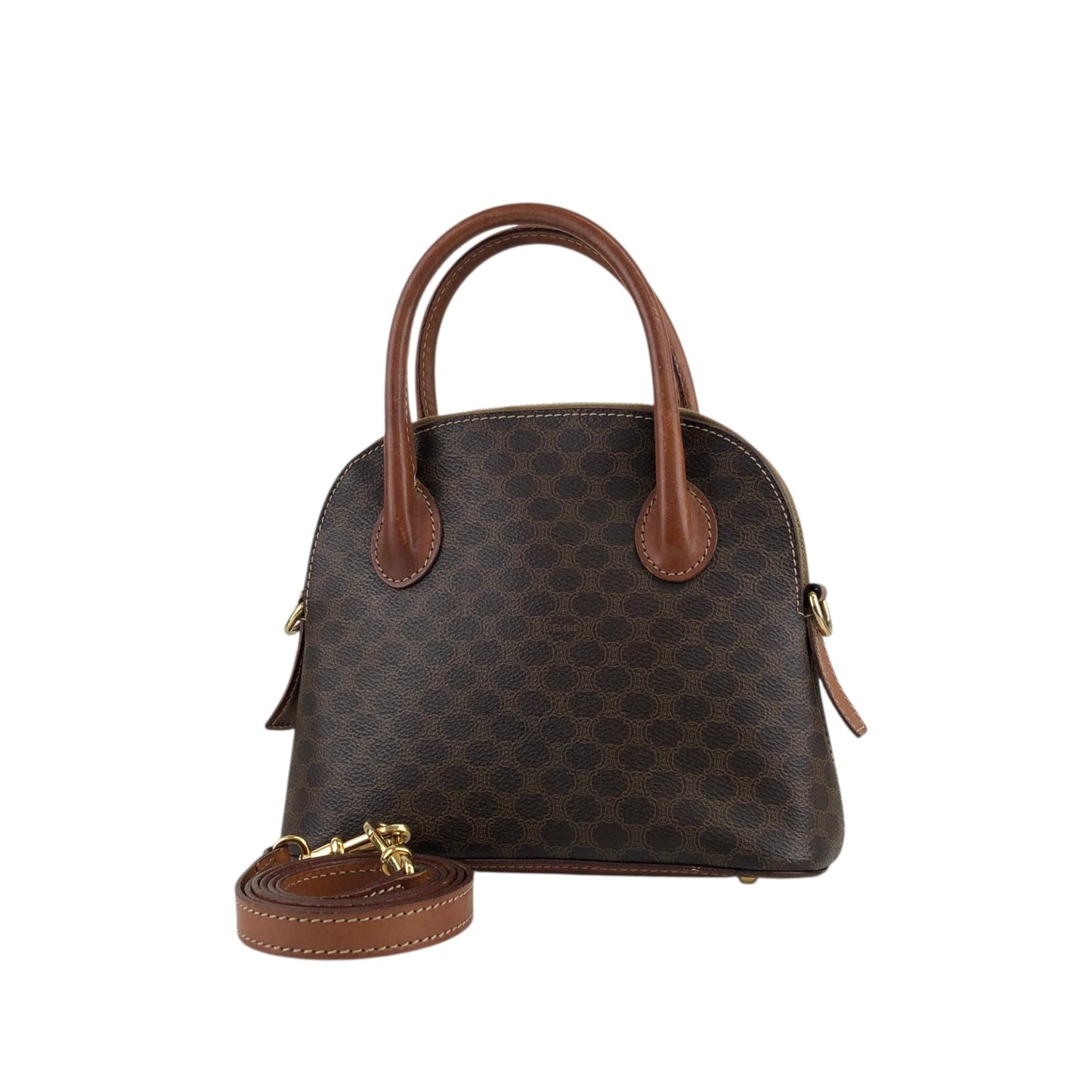 CELINE Macadam Two-way Handbag Shoulder bag Brown Vintage 764h73