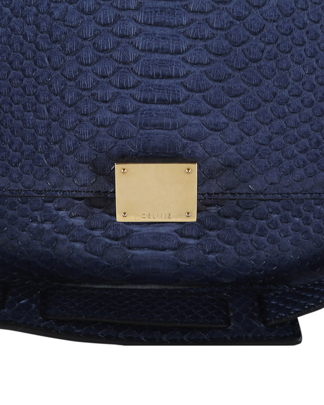 Celine Navy Blue Python Embossed Leather & Suede Medium Trapeze Bag