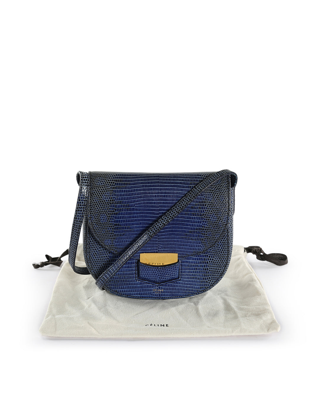 Celine Blue Lizard Leather Trotteur Crossbody Bag