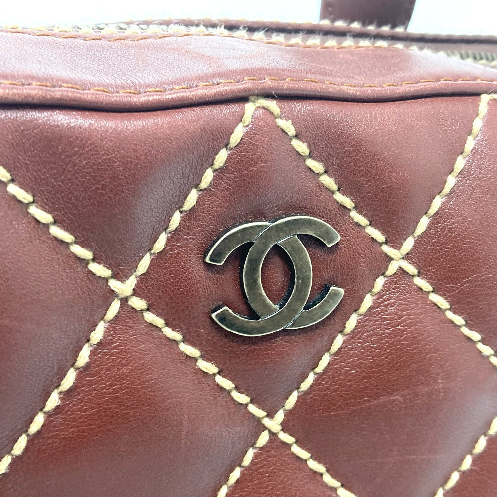 CHANEL Handbag Calfskin Brown CC COCO Mark Wild stitch Women Used