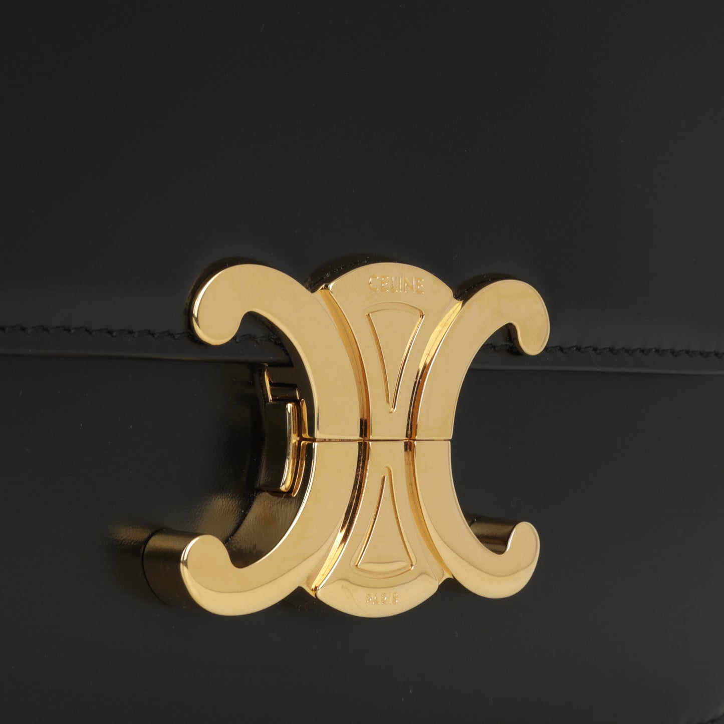 Celine - Teen Triomphe Bag - Black Shiny Calfskin GHW - - 2023
