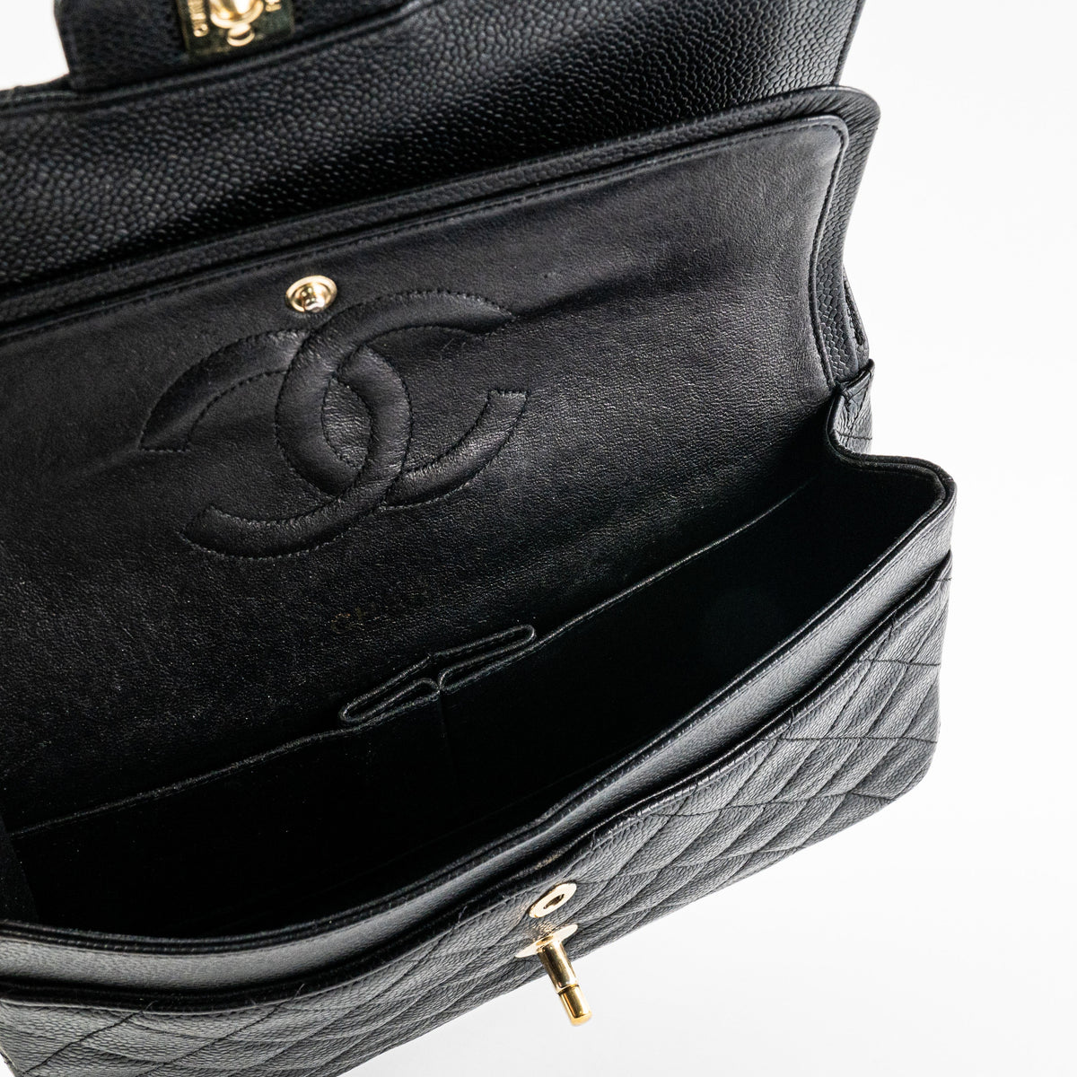 ITEM 17 - Chanel Vintage Classic Medium/Large Black Caviar 24K Gold