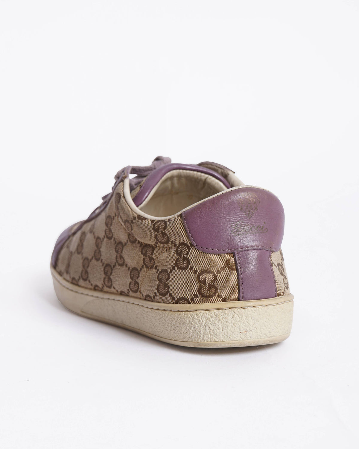 Gucci Purple/Beige Leather And Guccissima Canvas Low Top Sneakers