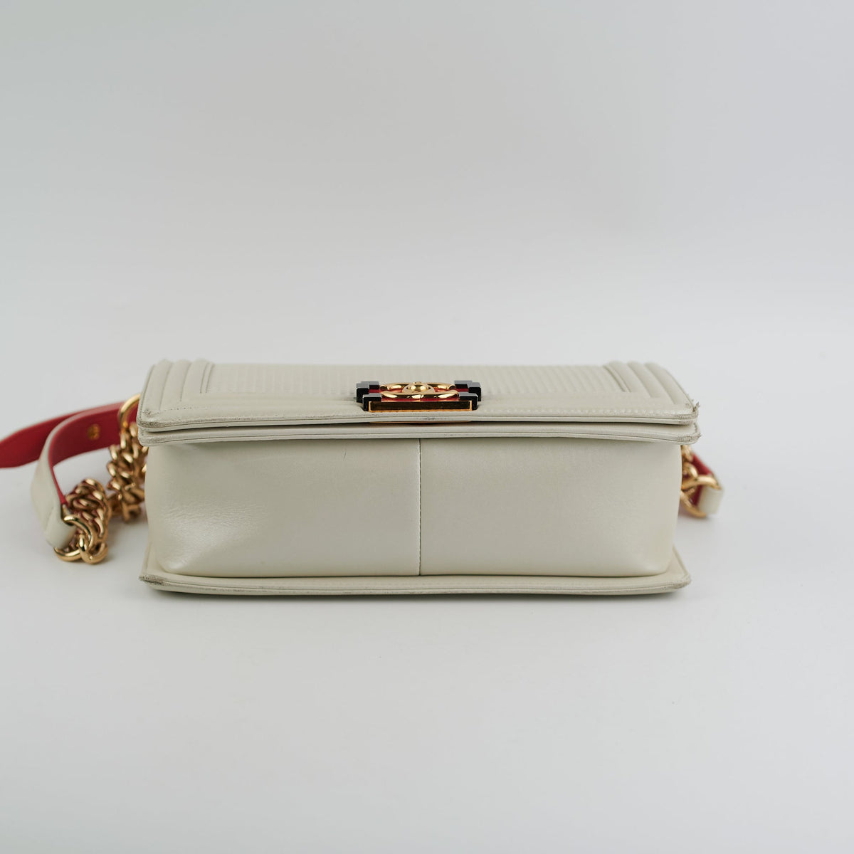 Chanel Old Medium Cube Embossed Boy White