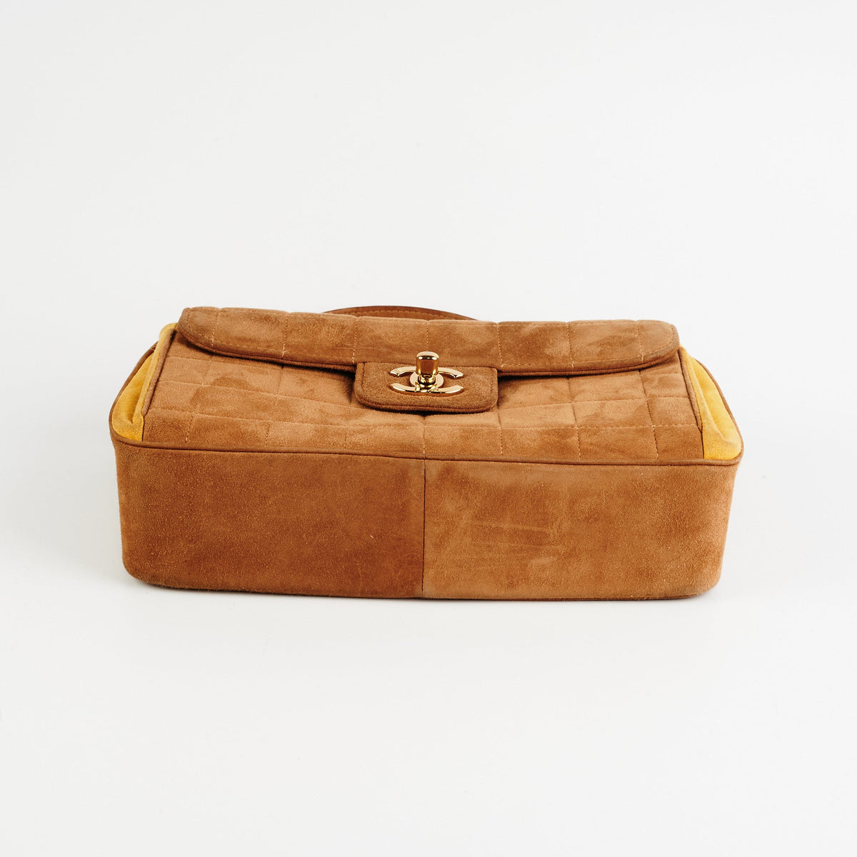 Chanel Vintage Quilted Suede Top Handle Bag Tan
