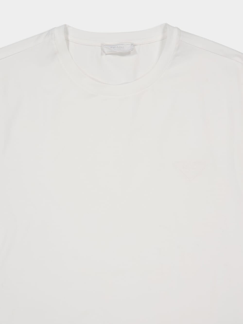 White Short-Sleeve Crew Neck Cotton Pullover
