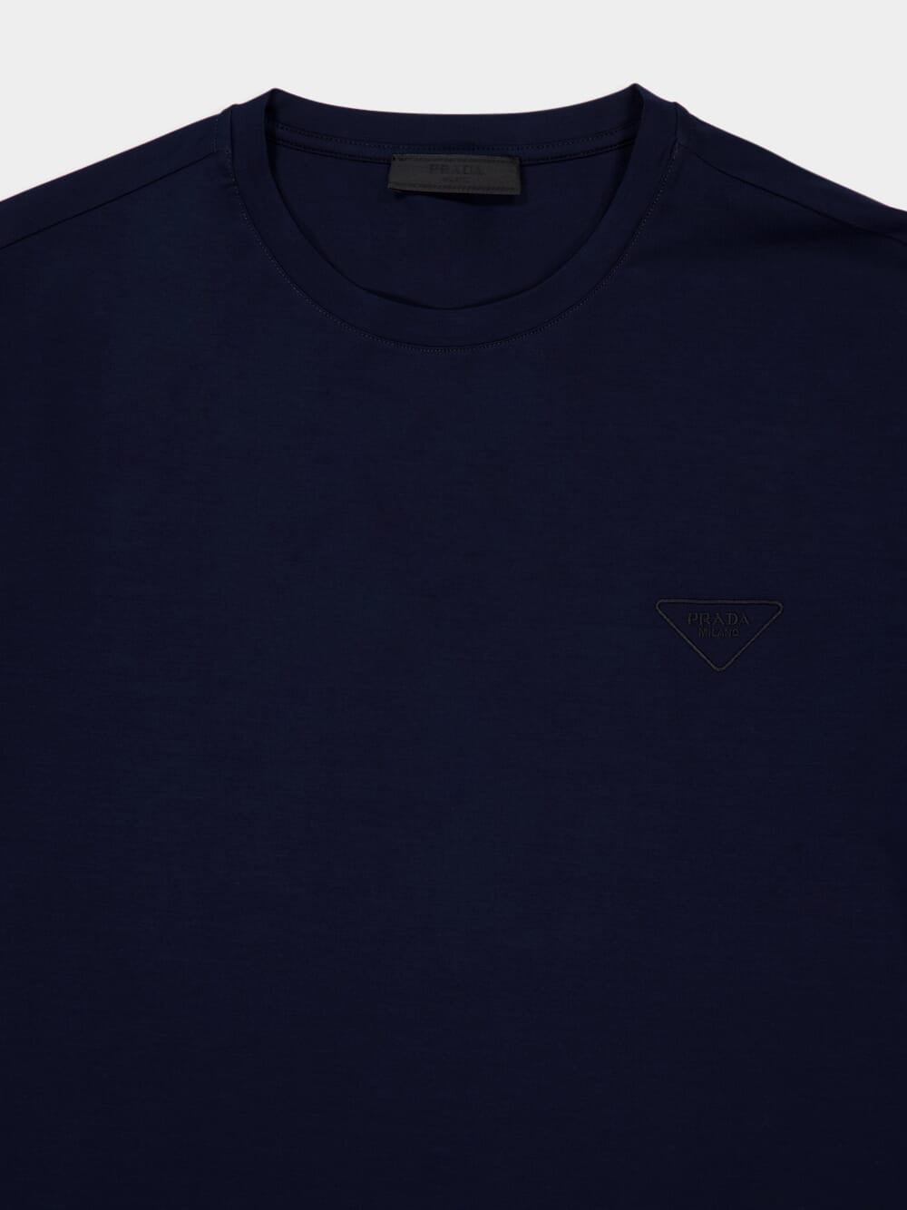 Navy Blue Short-Sleeve Crew Neck Cotton Pullover