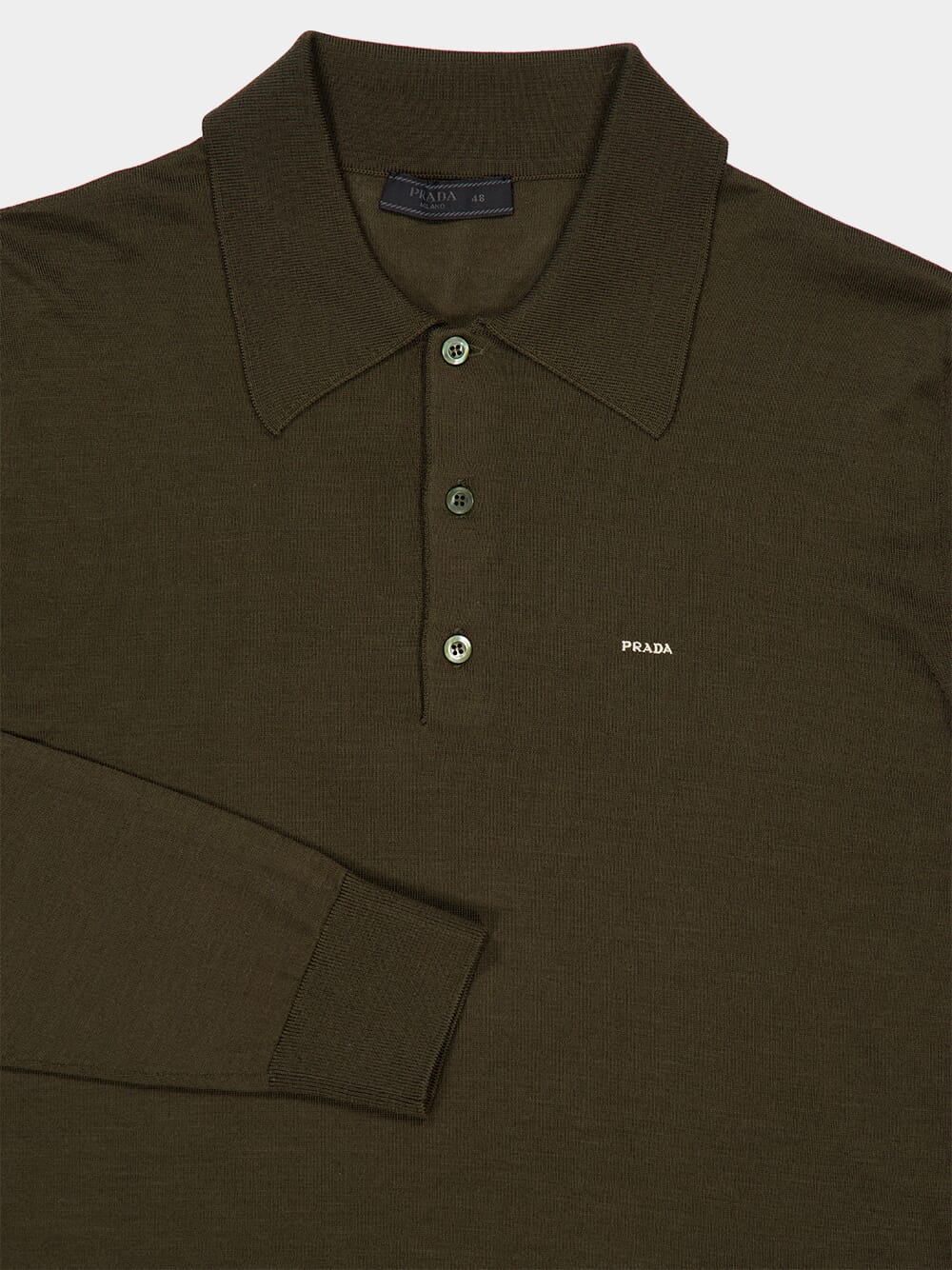 Superfine Wool Military Green Long-Sleeve Polo