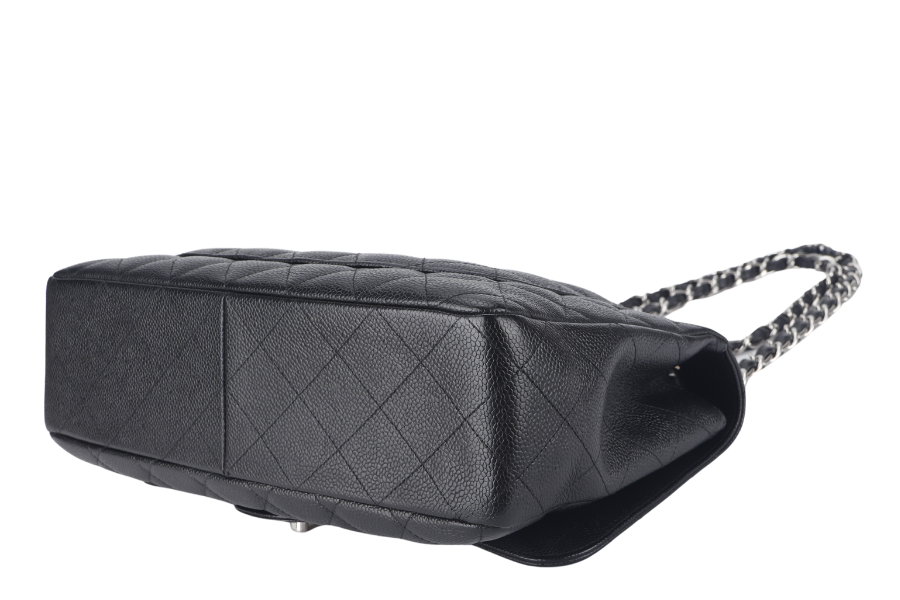 CHANEL CLASSIC FLAP JUMBO (1357xxxx) BLACK CAVIAR LEATHER SILVER HARDWARE WITH DUST COVER AND
